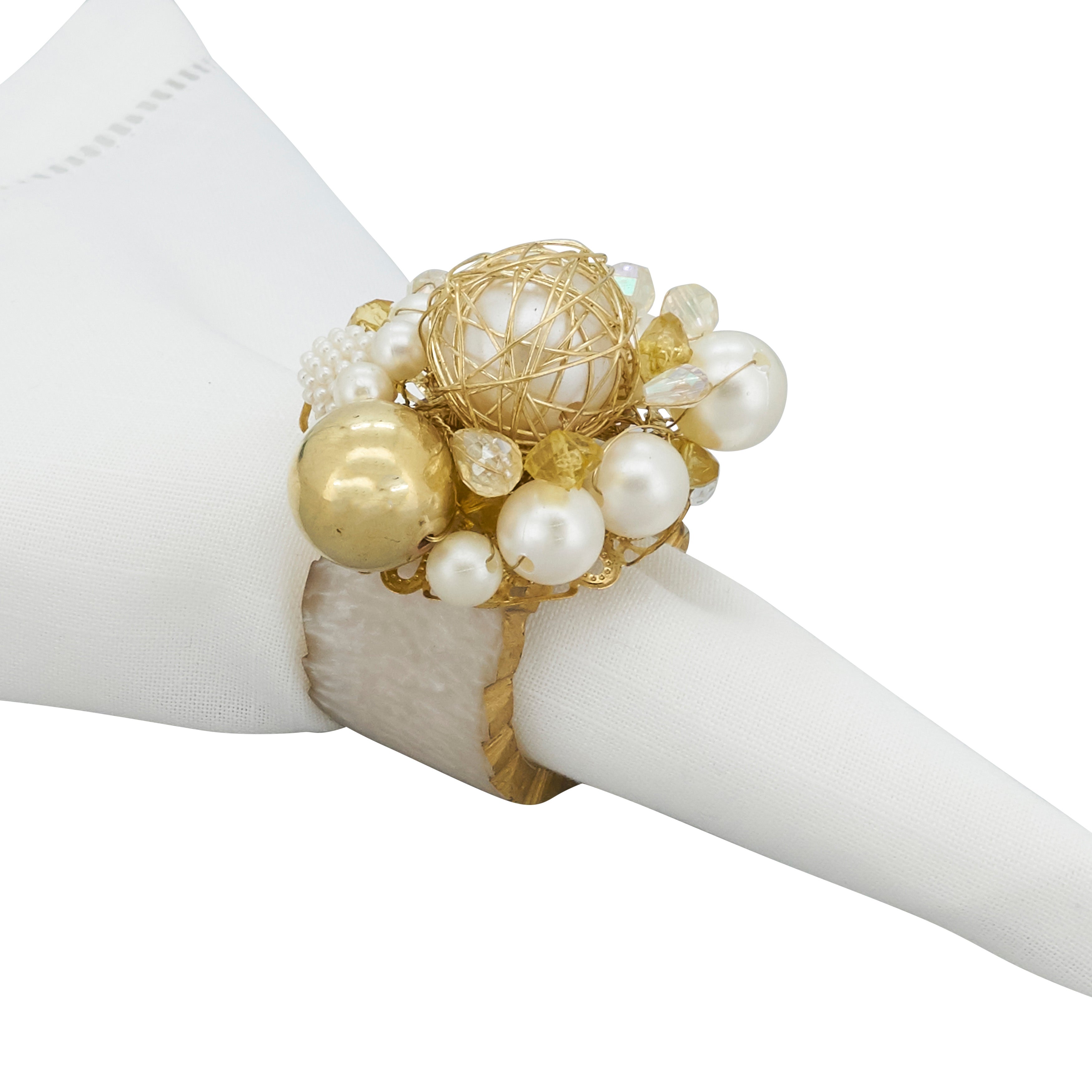 Golden Glam Beaded Napkin Ring, Set of 4