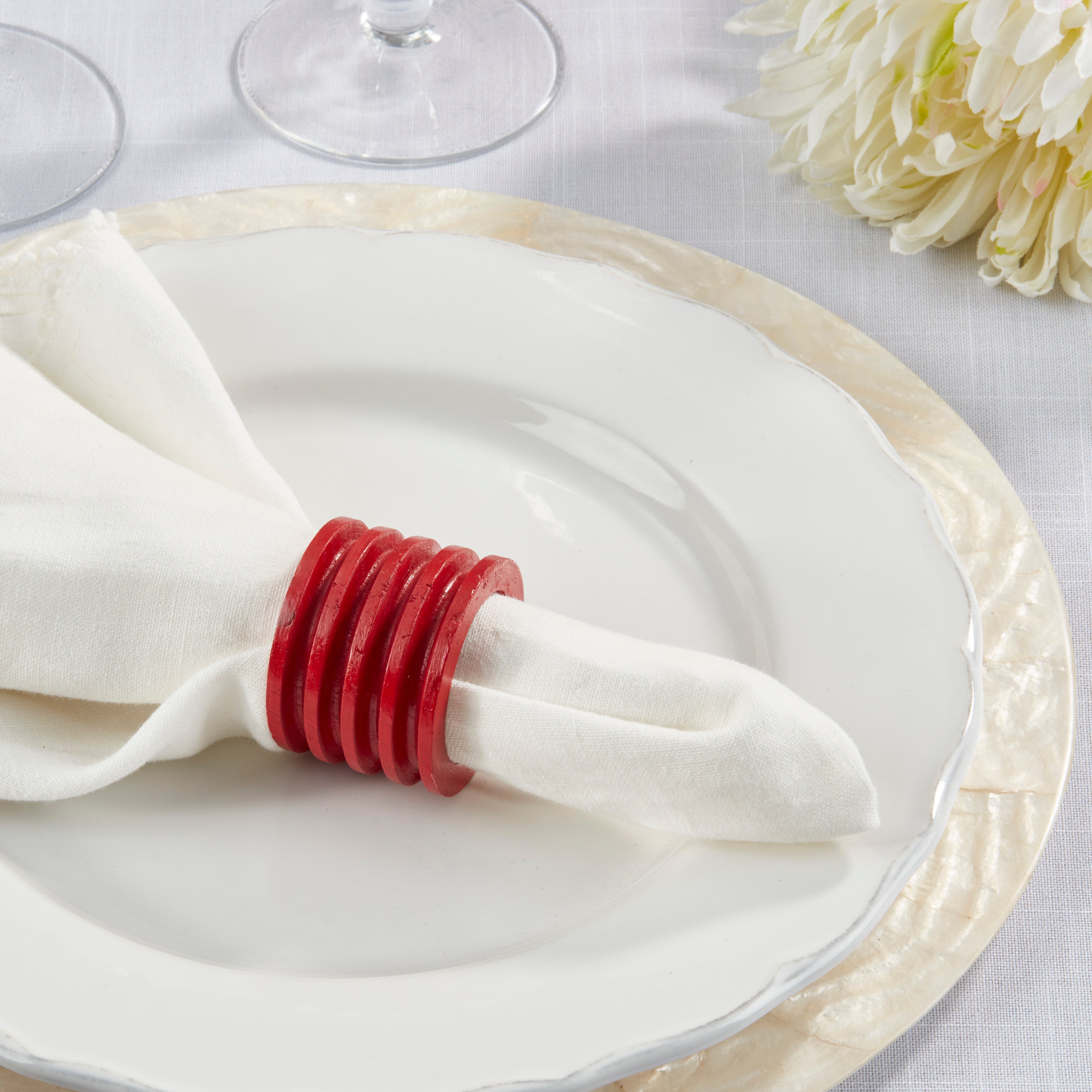 Textured Natural Wood Napkin Ring, Set of 4