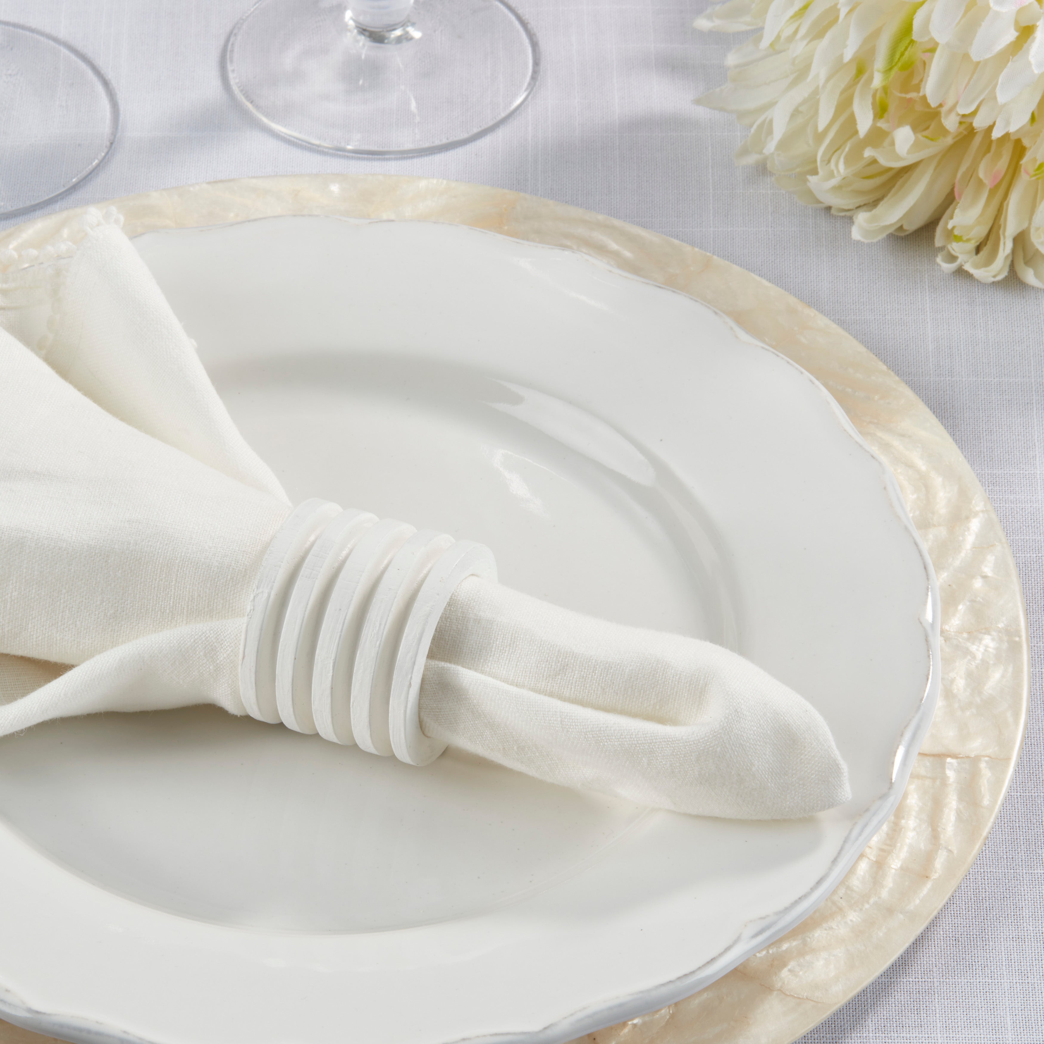 Textured Natural Wood Napkin Ring, Set of 4