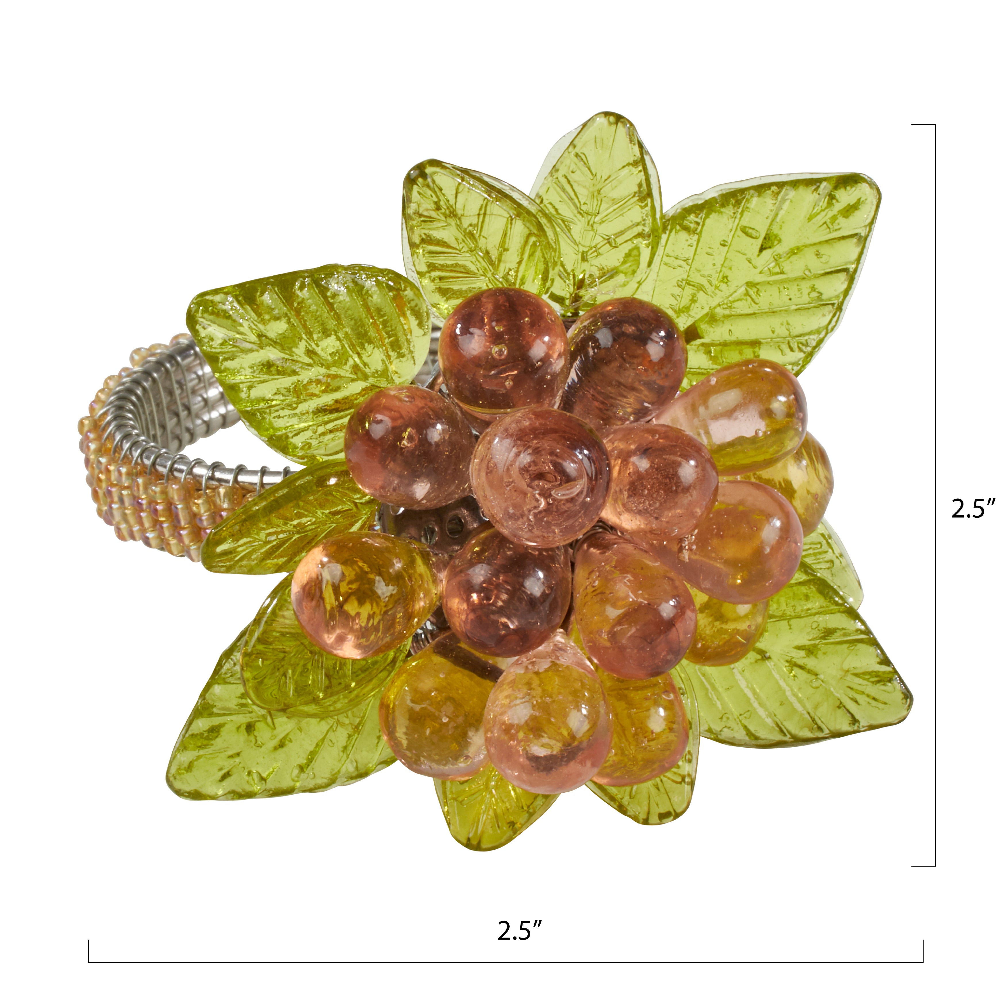 Beaded Napkin Ring With Flower And Leaves, Set of 4
