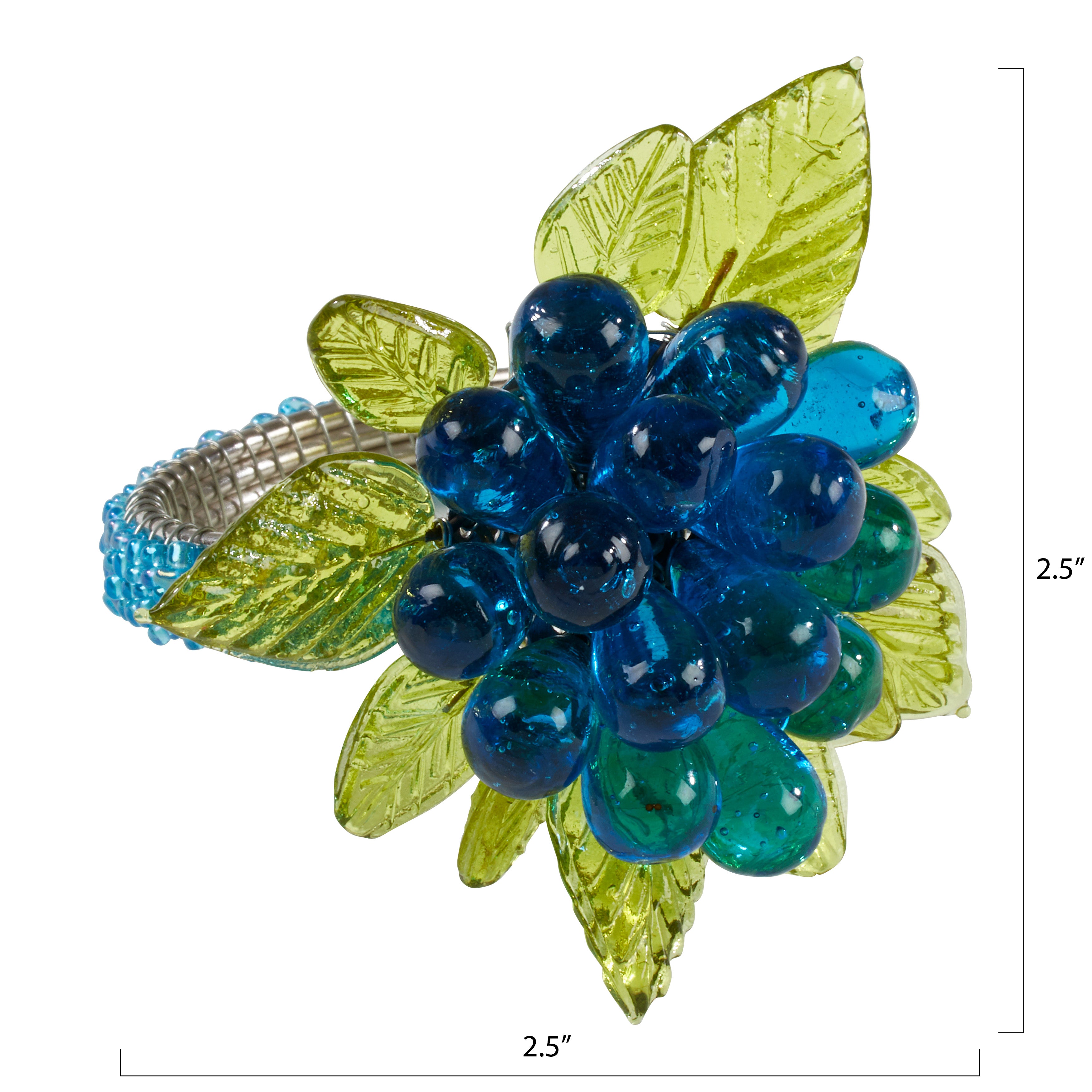 Beaded Napkin Ring With Flower And Leaves, Set of 4