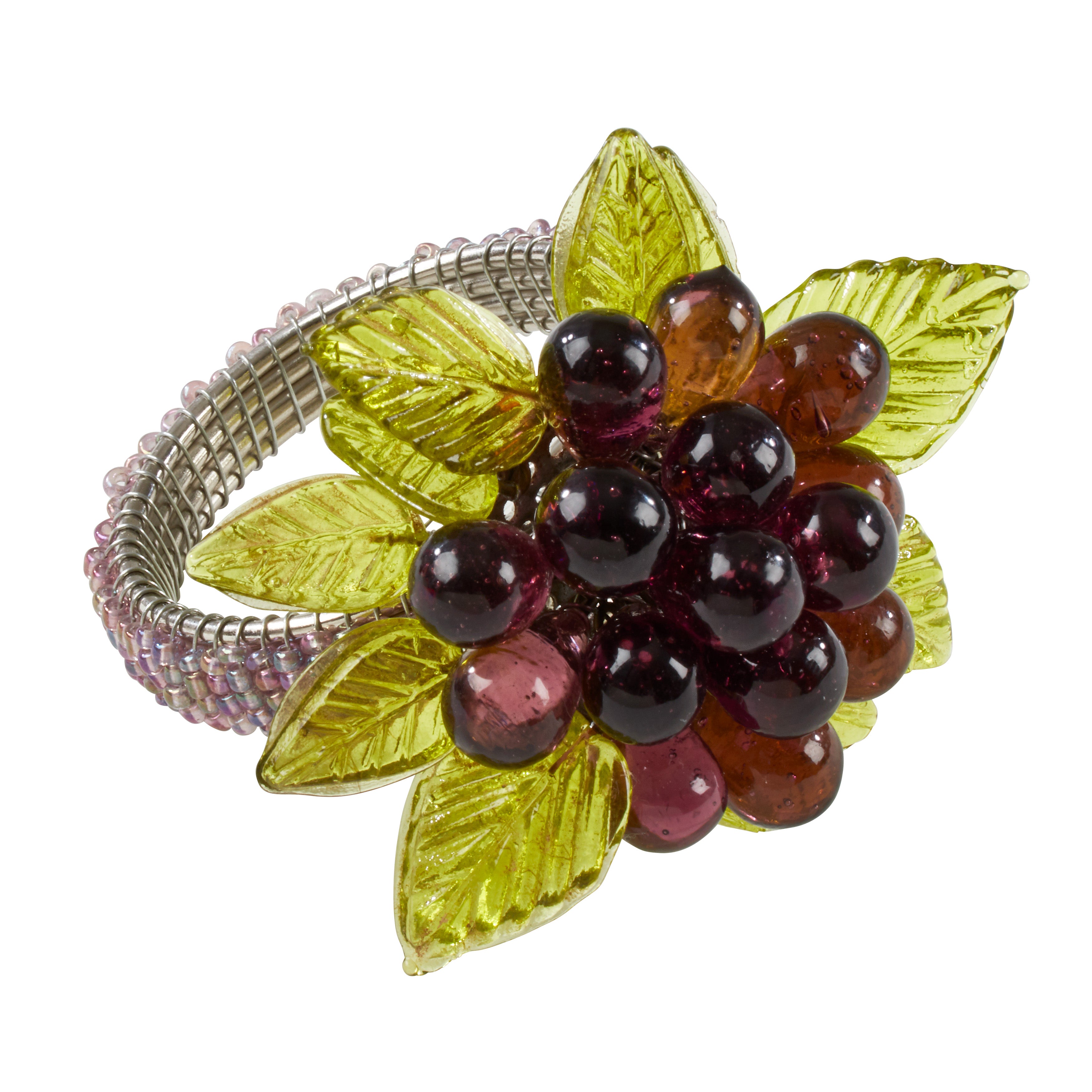 Beaded Napkin Ring With Flower And Leaves, Set of 4