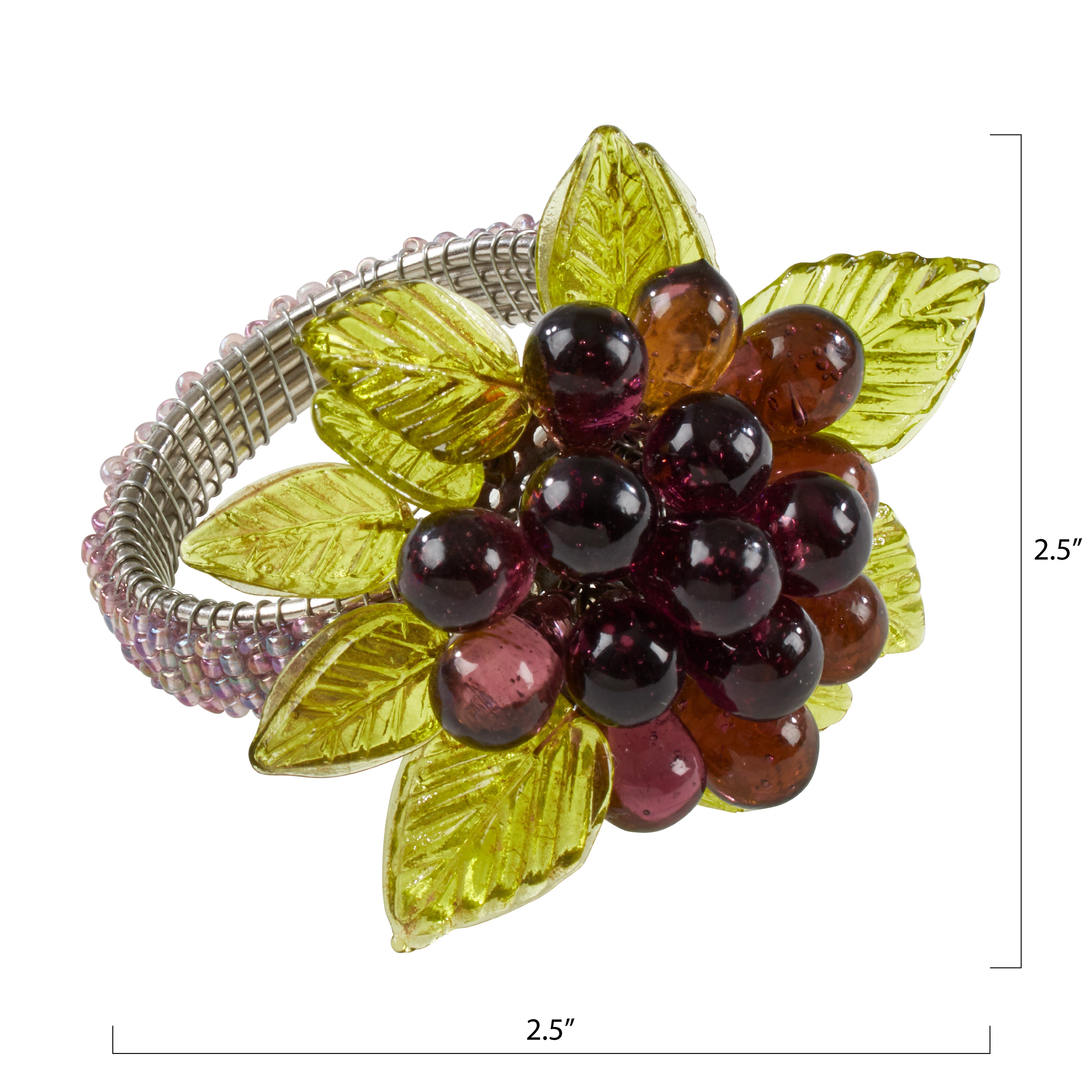Beaded Napkin Ring With Flower And Leaves, Set of 4