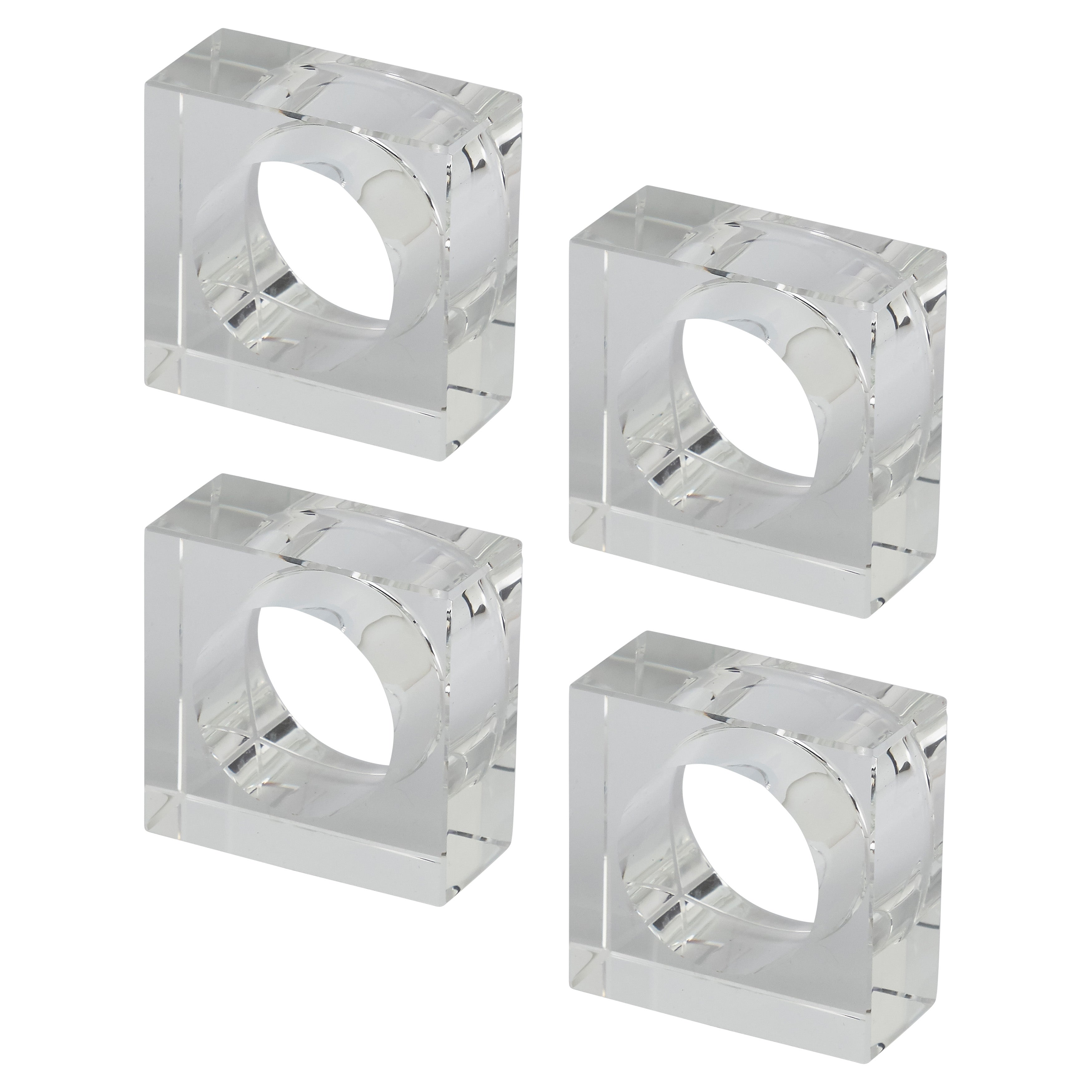 Glass Square Shaped Napkin Ring, Set of 4