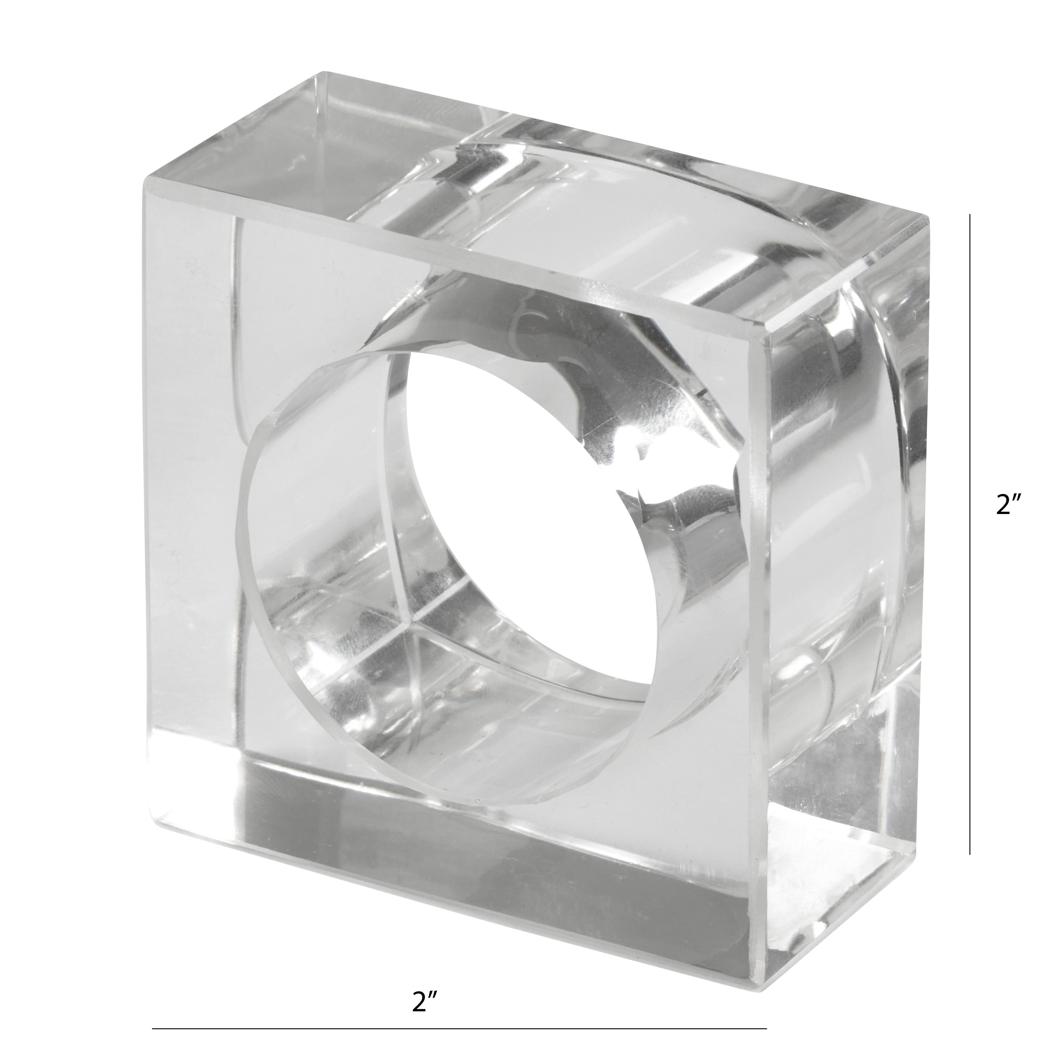 Glass Square Shaped Napkin Ring, Set of 4