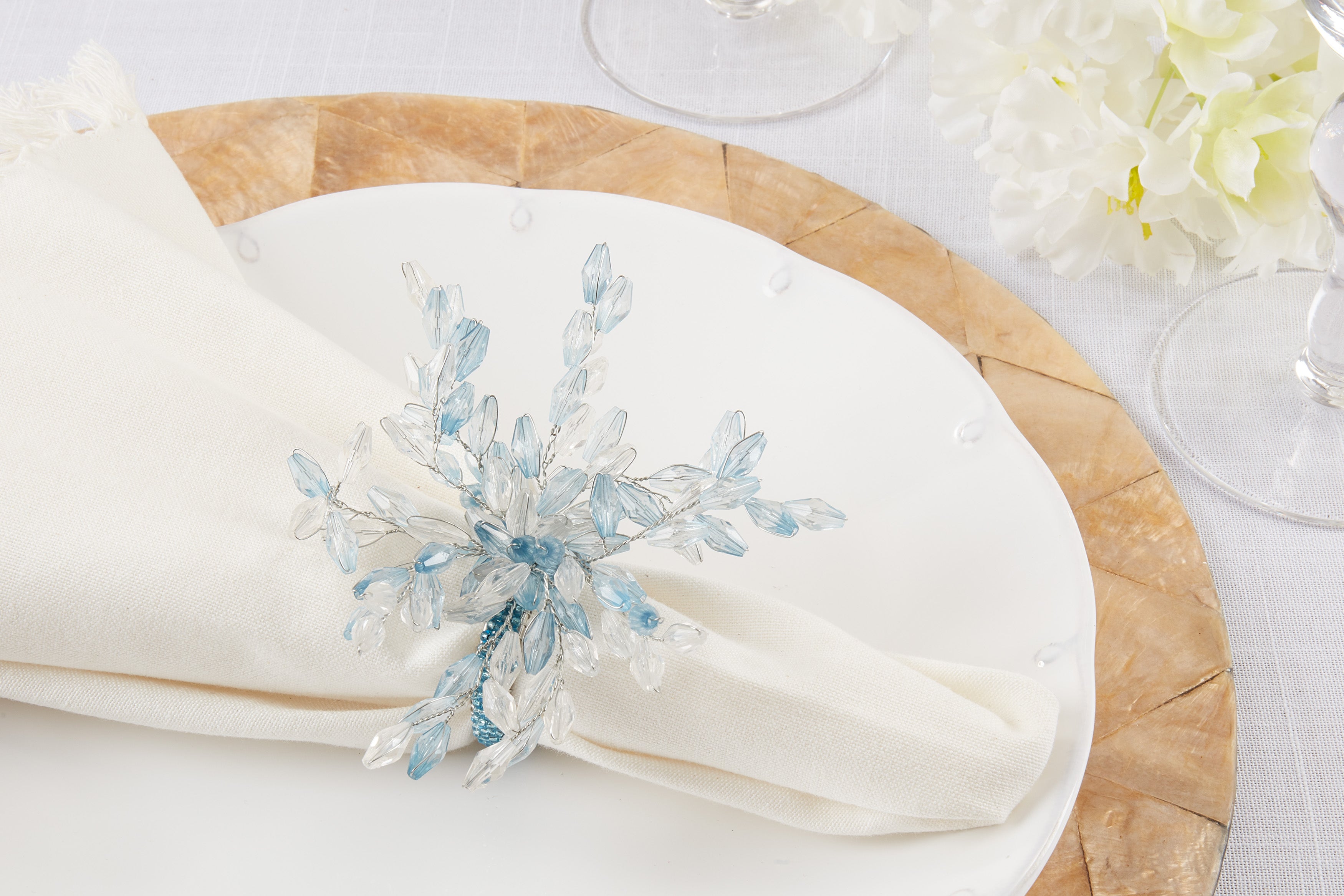Beaded Flower Napkin Rings, Set of 4