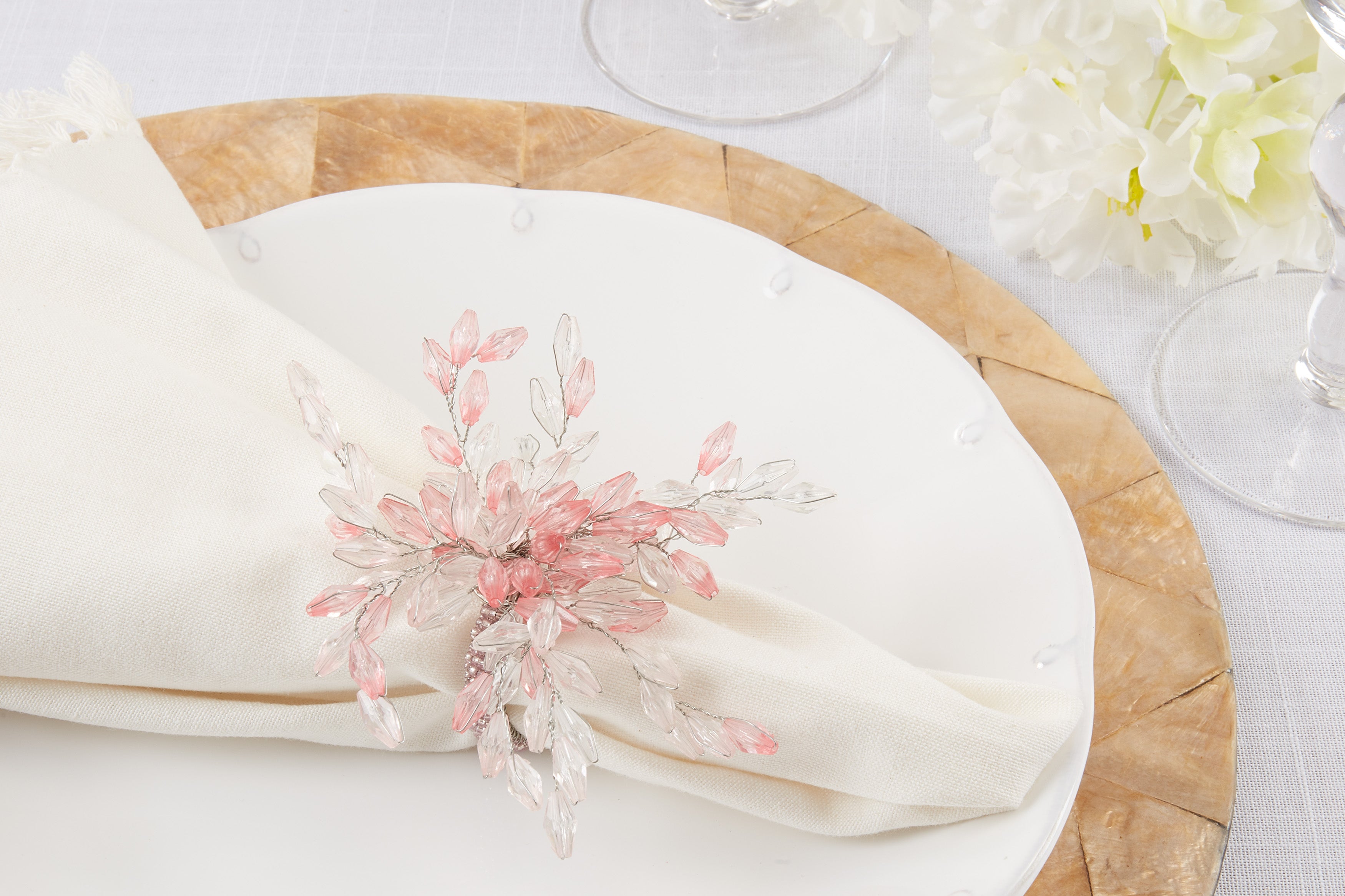 Beaded Flower Napkin Rings, Set of 4