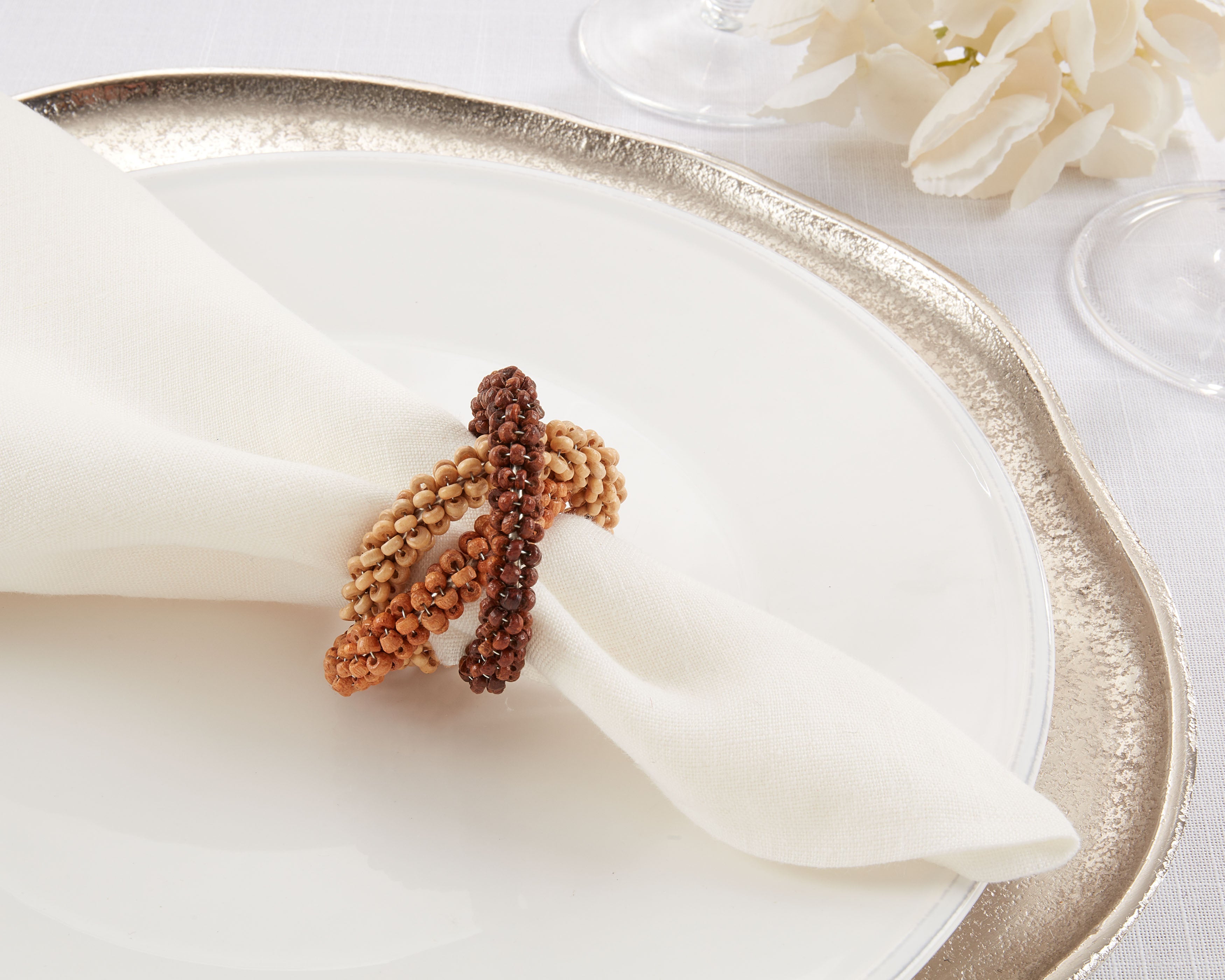 Beaded Interlock Design Napkin Ring, Set of 4