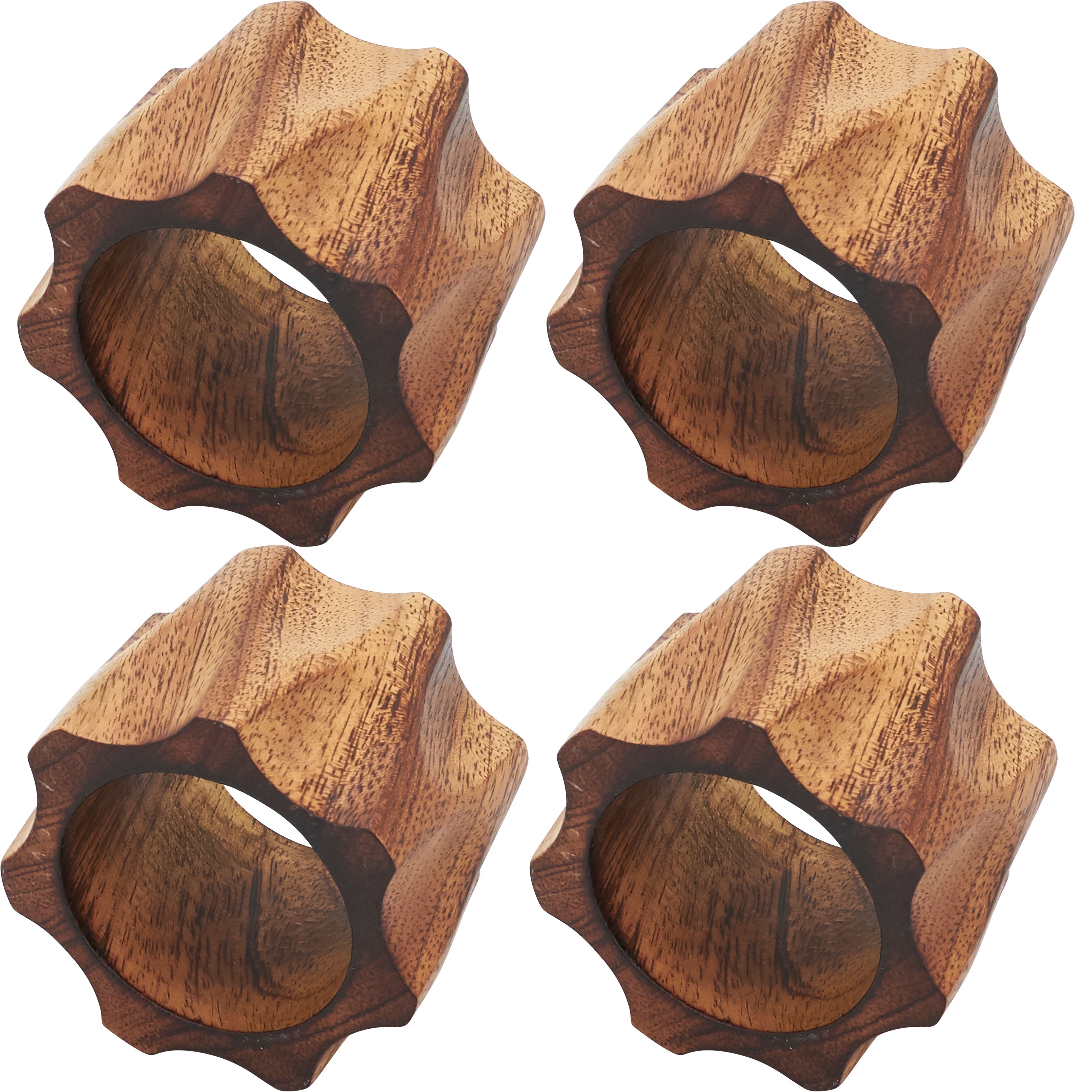 Twisted Design Wood Napkin Ring, Set of 4
