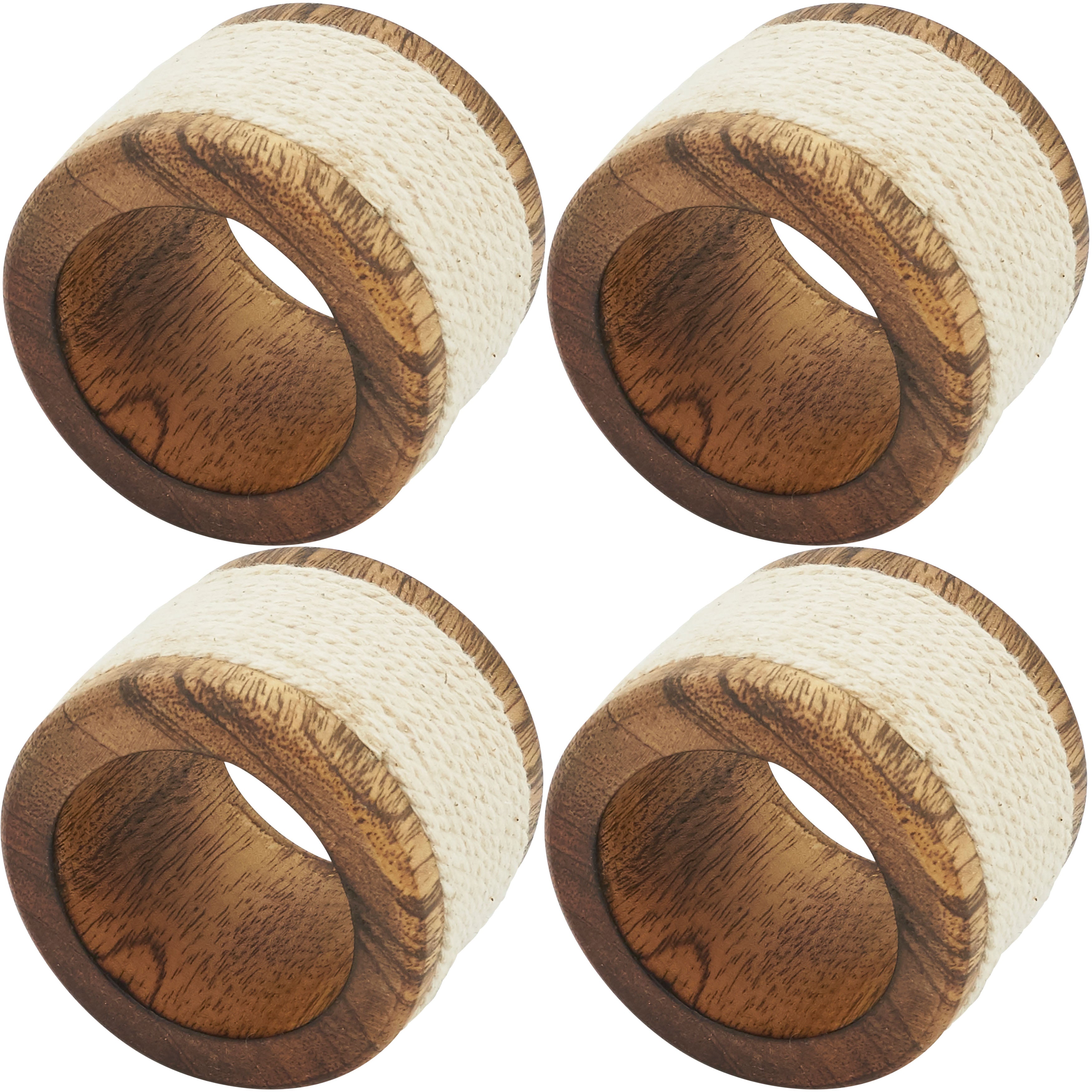 Rope and Wood Design Napkin Ring, Set of 4