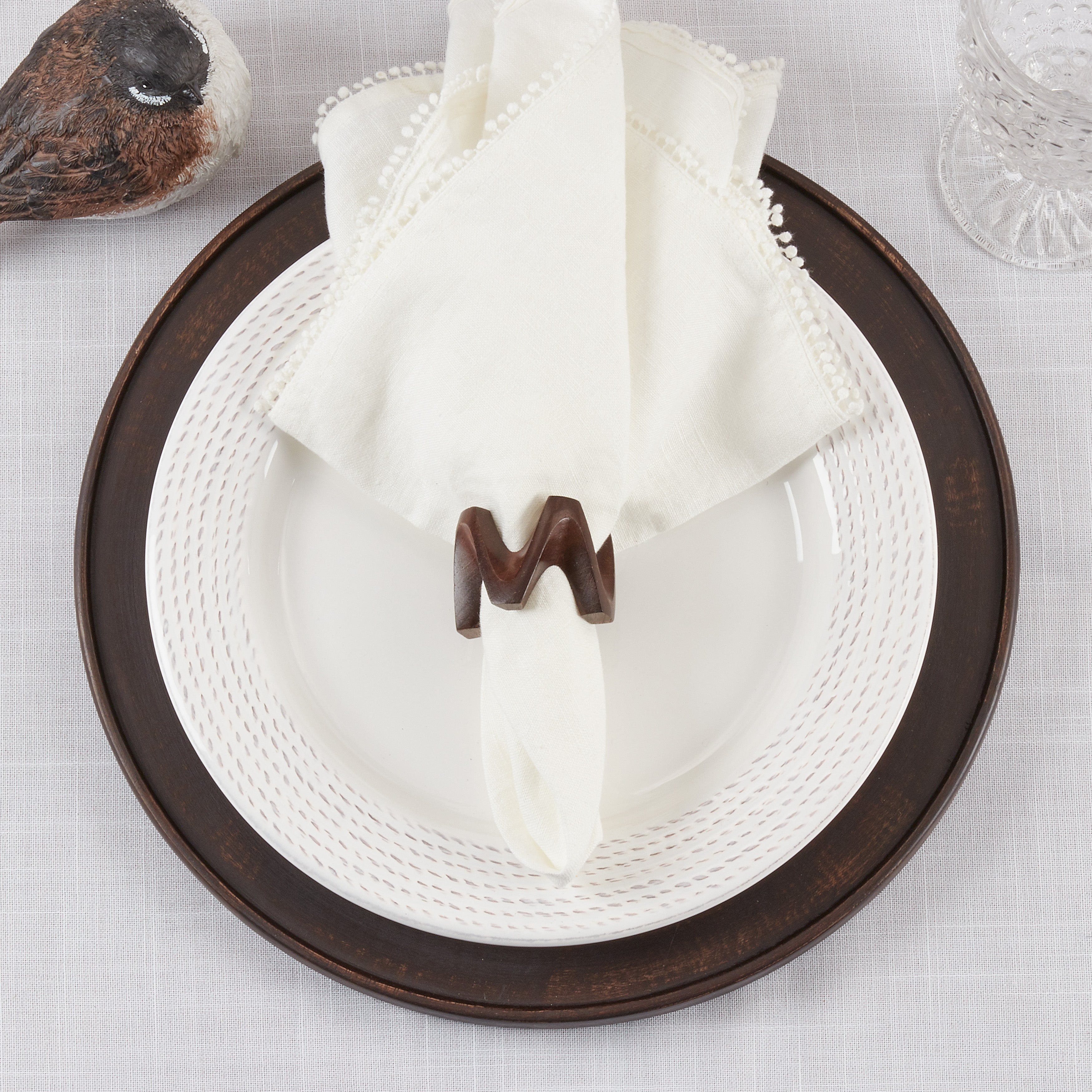 W Design Wood Napkin Ring, Set of 4