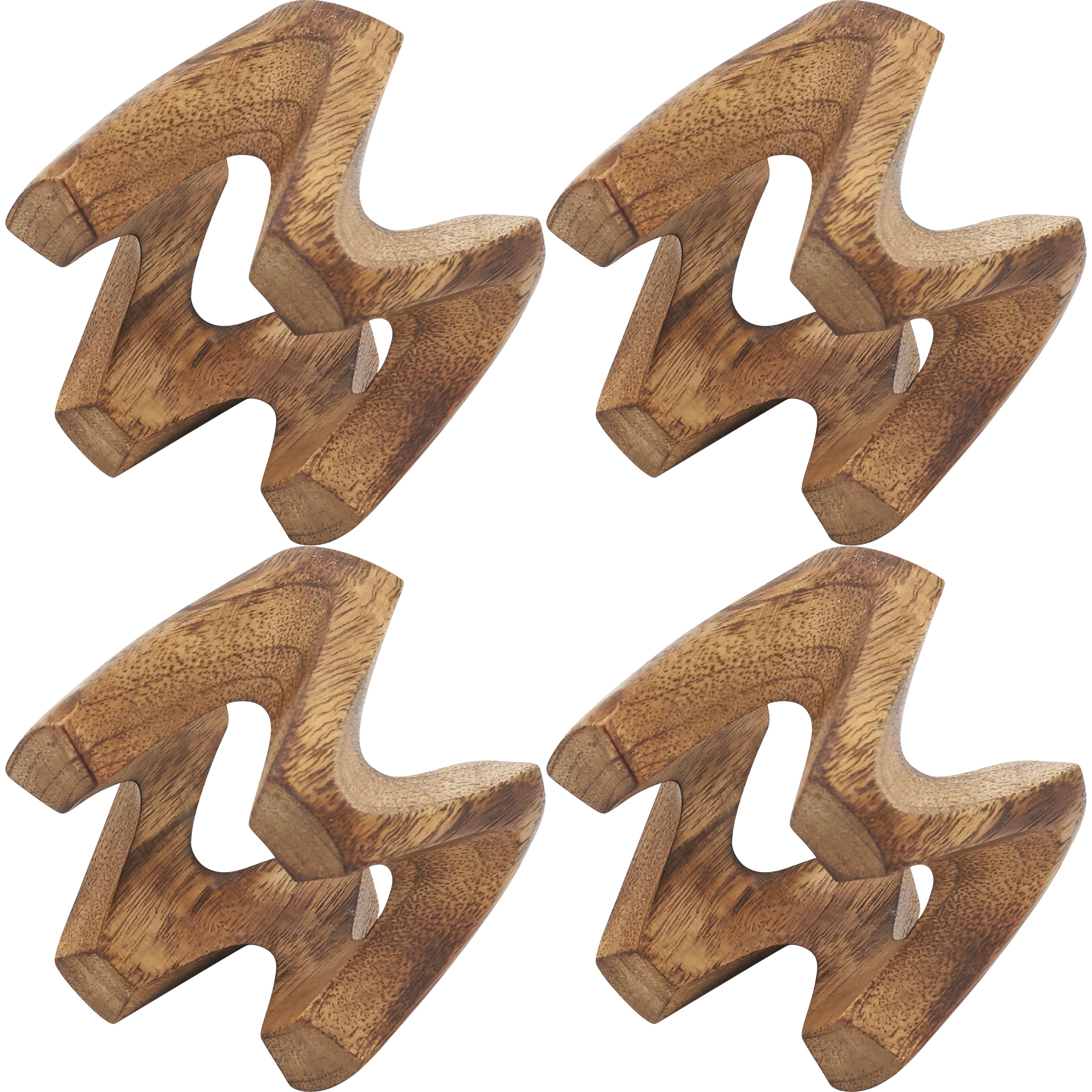 W Design Wood Napkin Ring, Set of 4