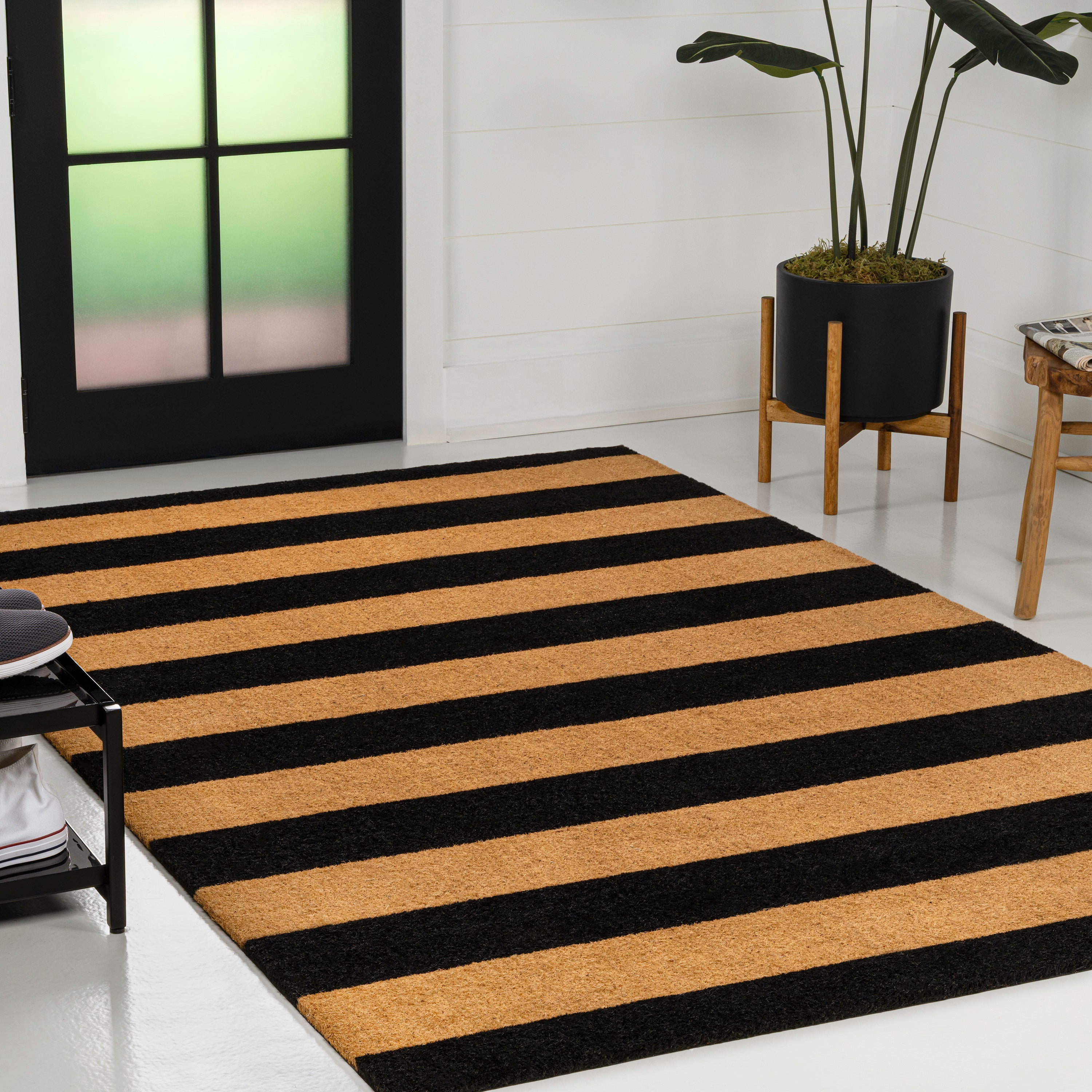 Sutton Modern Coastal Striped Coir Indoor/Outdoor Doormat