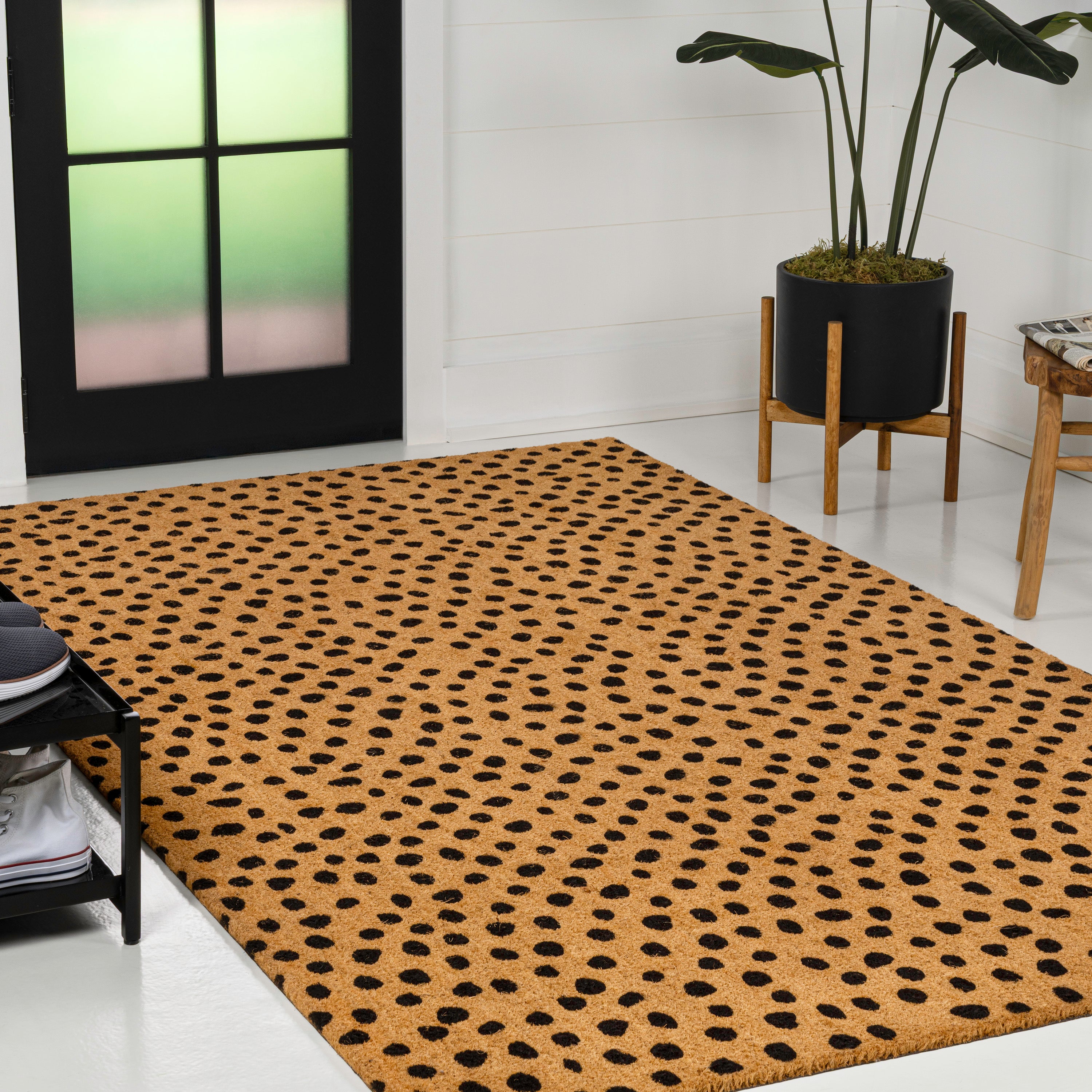 Daphne Modern Classic Animal-Spot Bordered Coir Indoor/Outdoor Doormat