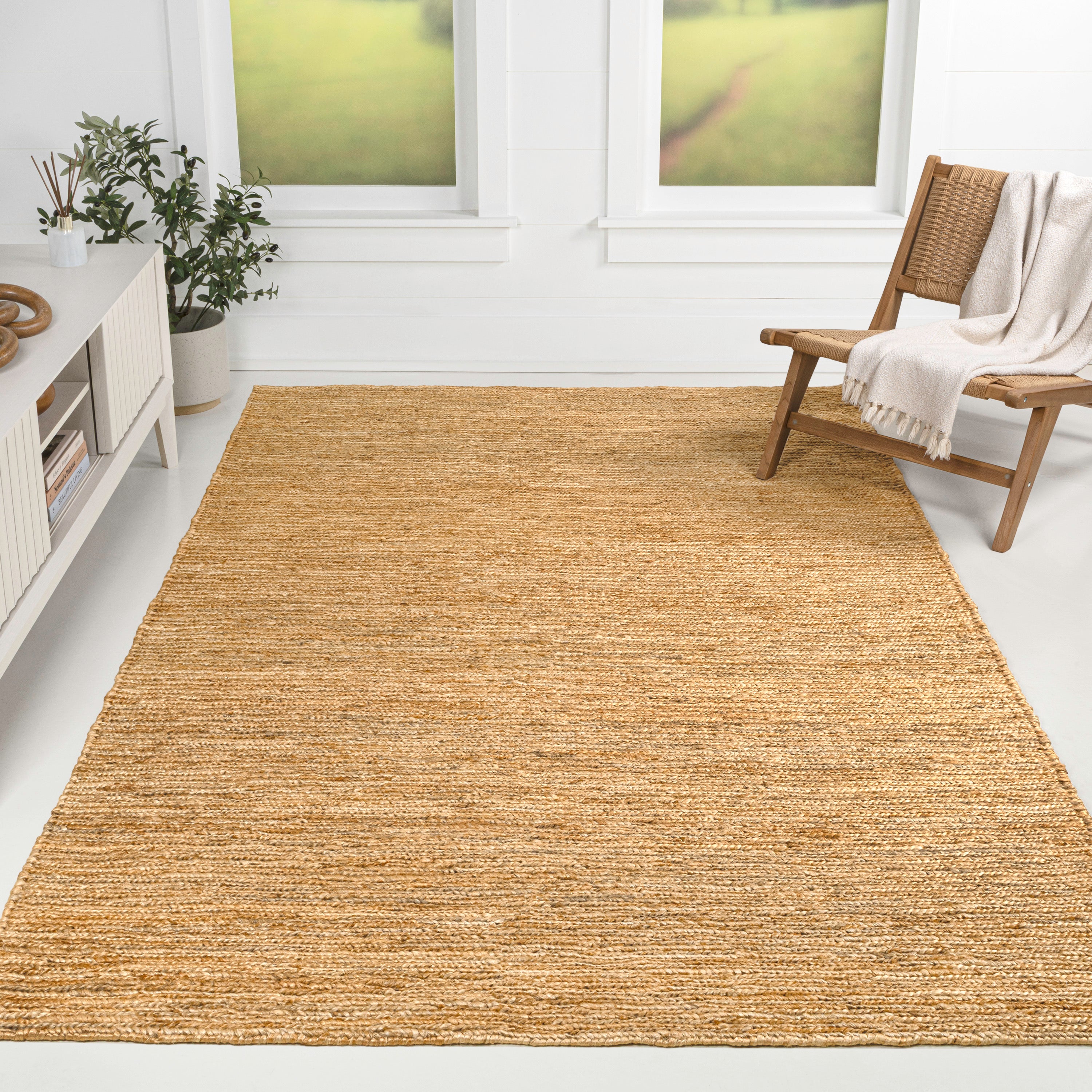 Griffin Rustic Farmhouse Woven Jute Solid Area Rug