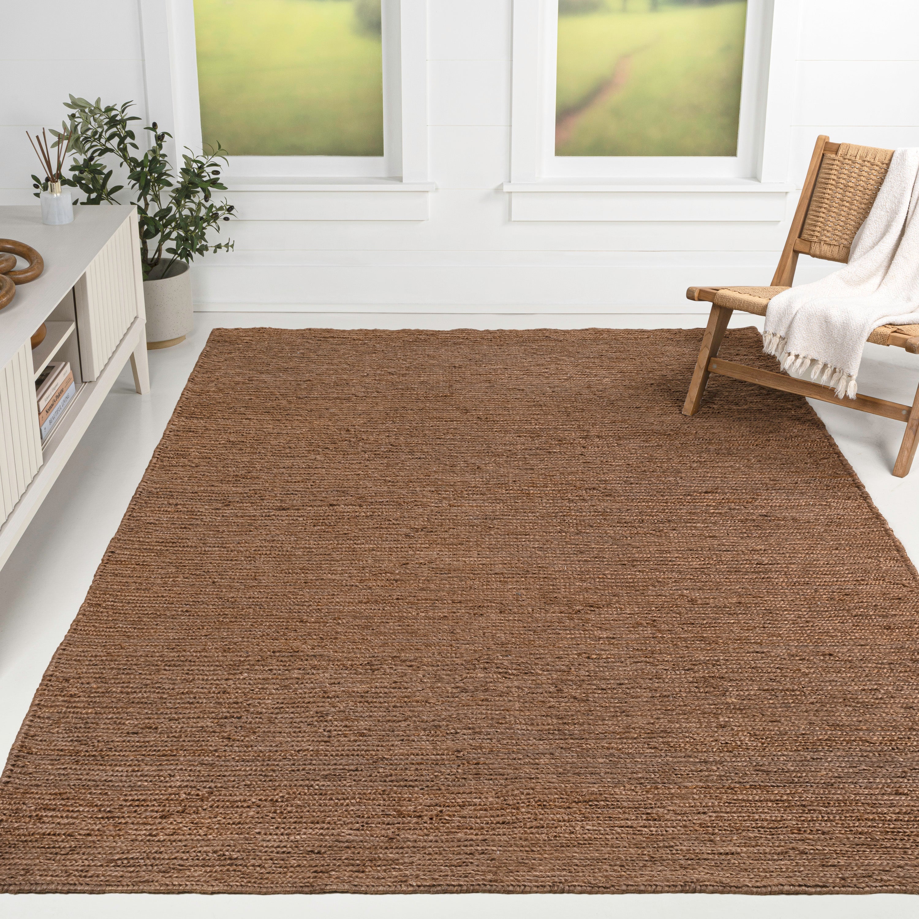 Griffin Rustic Farmhouse Woven Jute Solid Area Rug