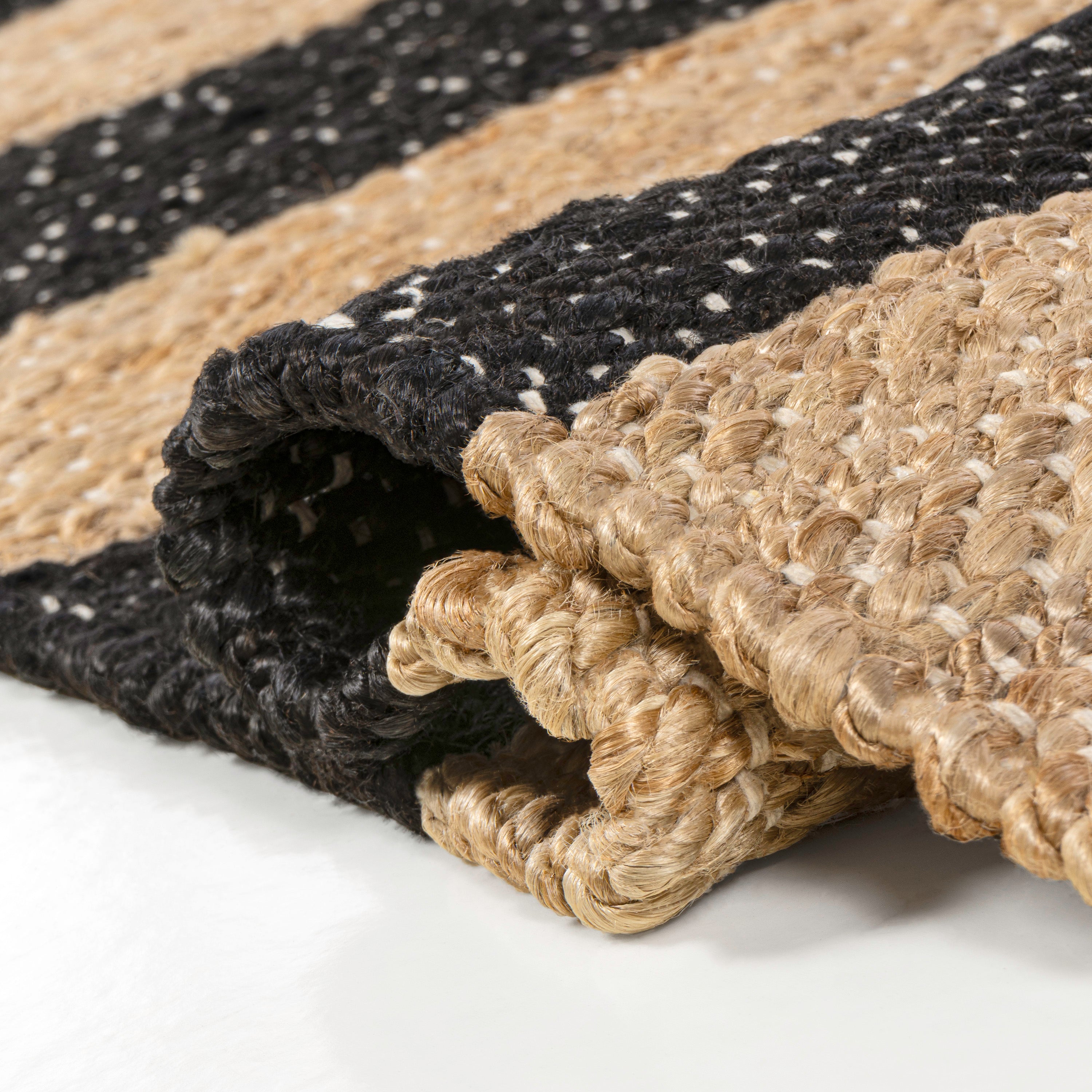 Jayden Rustic Farmhouse Woven Jute Stripe Area Rug