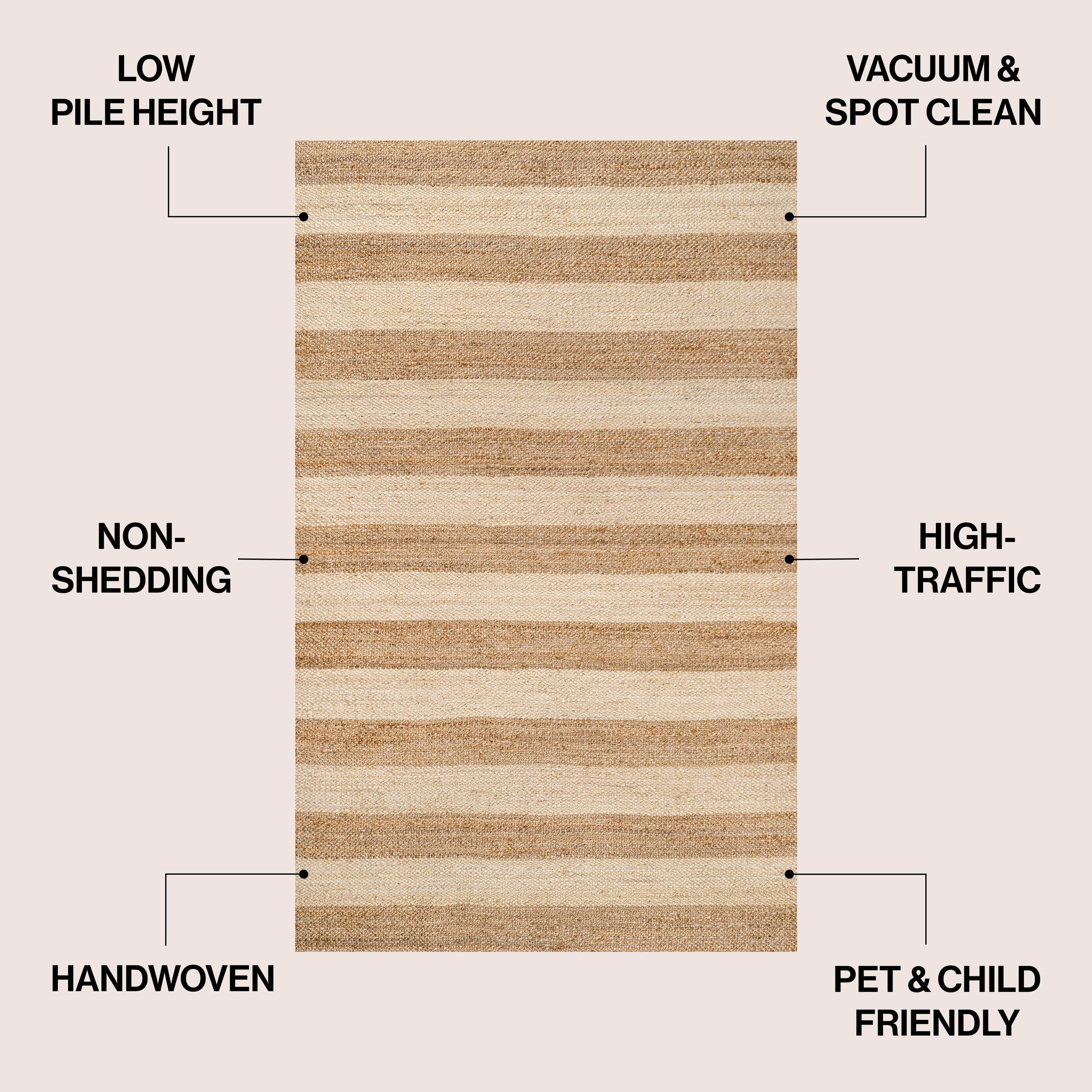 Jayden Rustic Farmhouse Woven Jute Stripe Area Rug