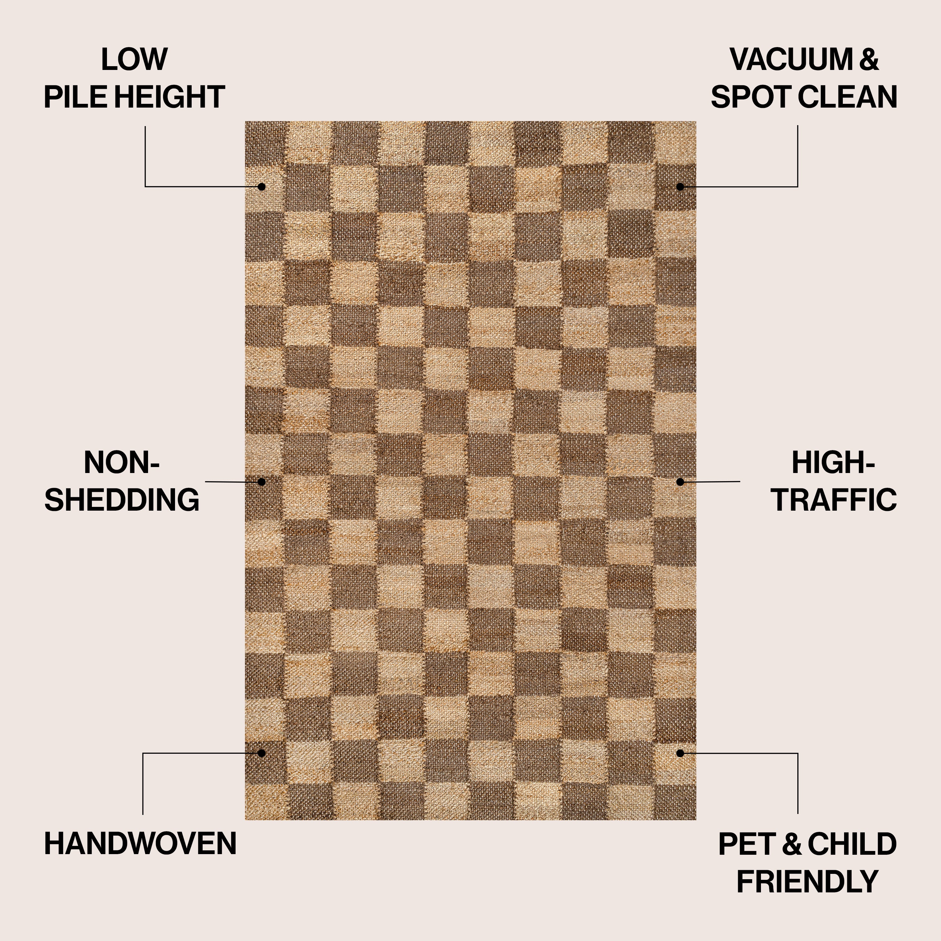 Theo Modern Farmhouse Woven Jute Checkerboard Area Rug