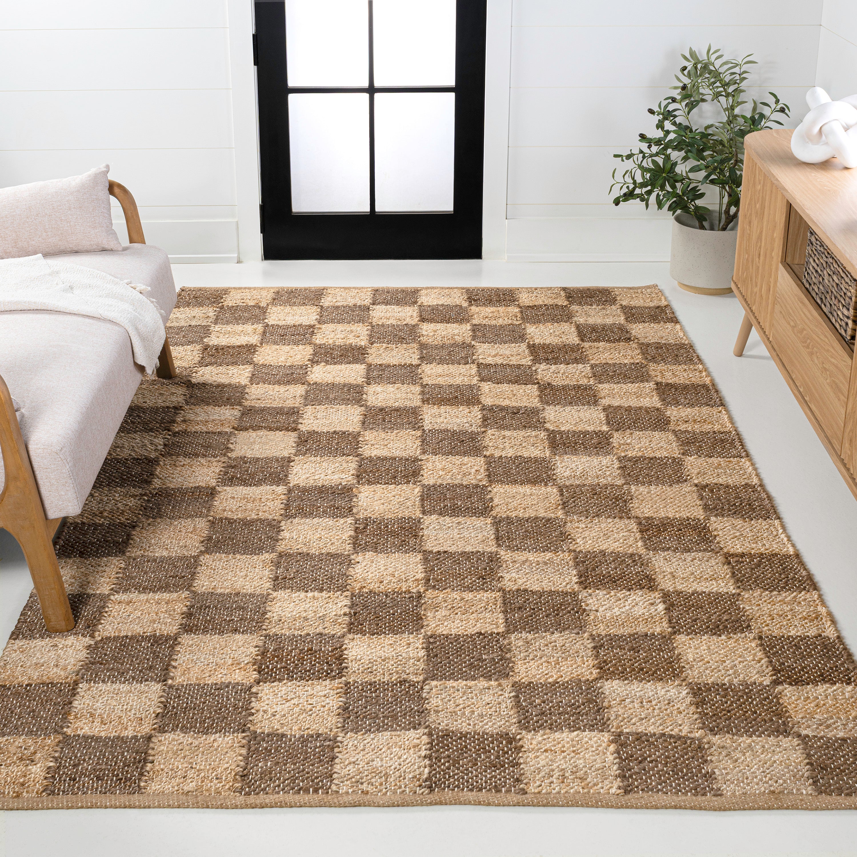 Theo Modern Farmhouse Woven Jute Checkerboard Area Rug