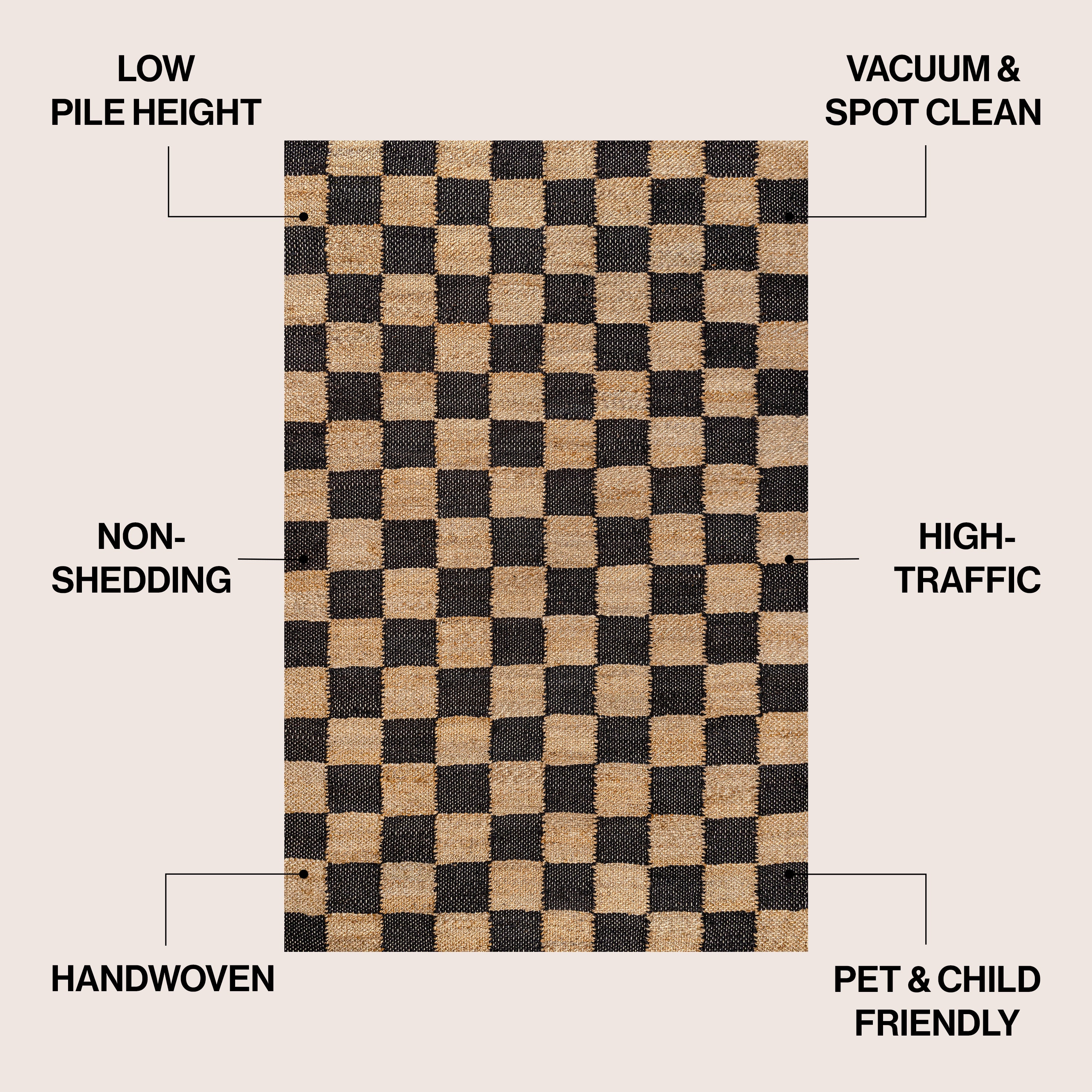 Theo Modern Farmhouse Woven Jute Checkerboard Area Rug