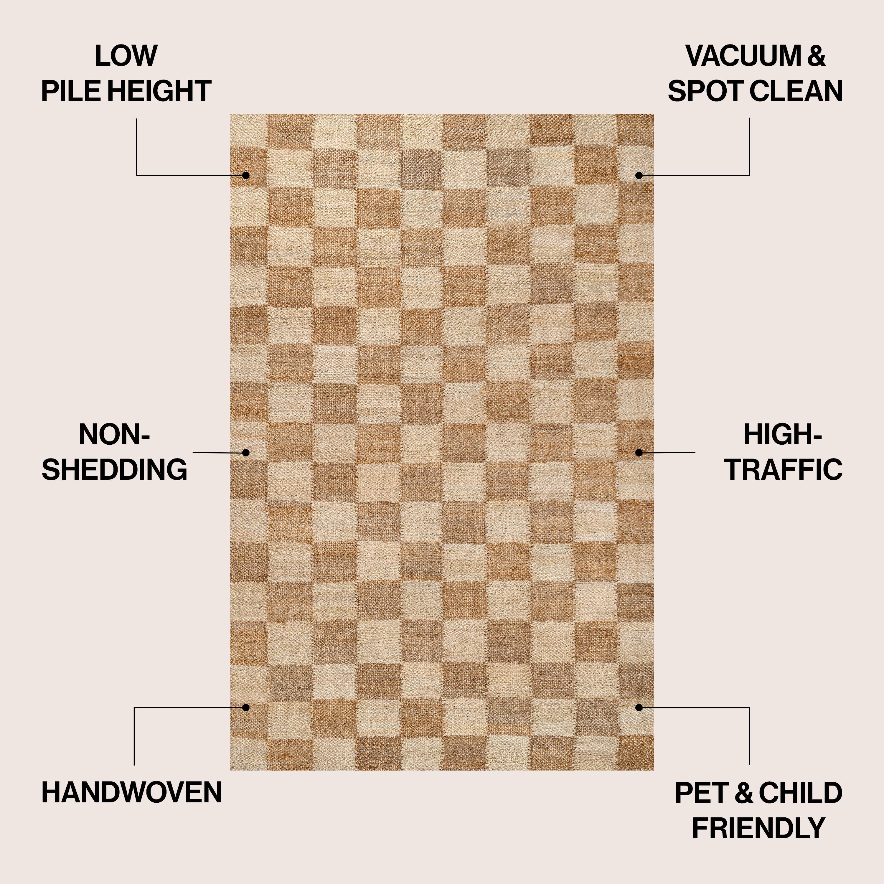 Theo Modern Farmhouse Woven Jute Checkerboard Area Rug
