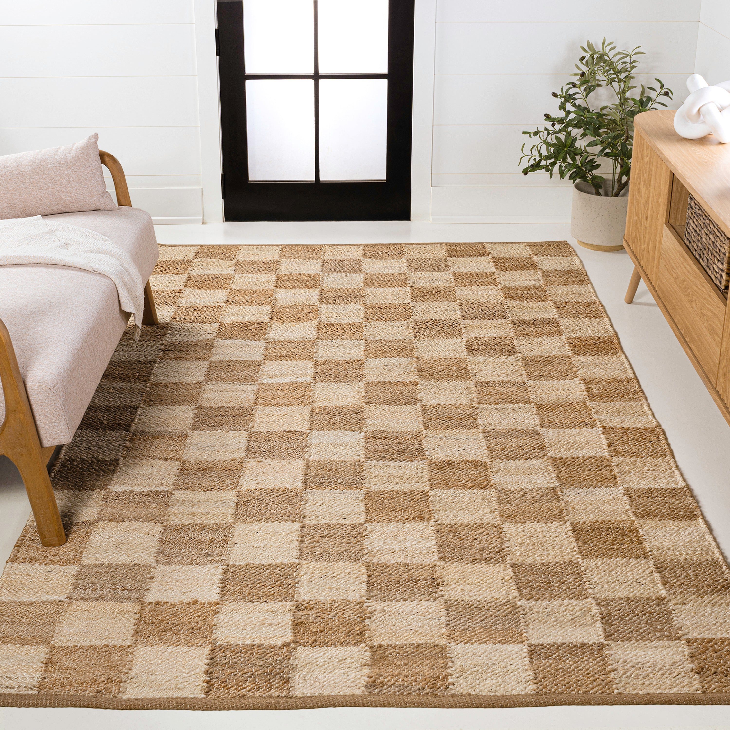 Theo Modern Farmhouse Woven Jute Checkerboard Area Rug