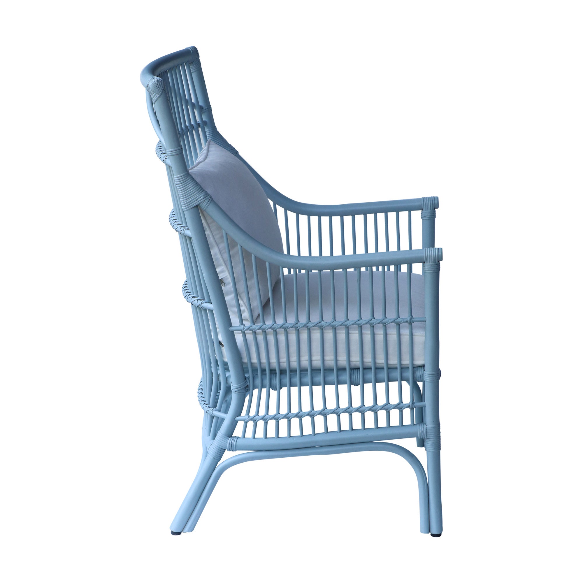 Rattan Slat Back Dining Arm Chair Light Blue