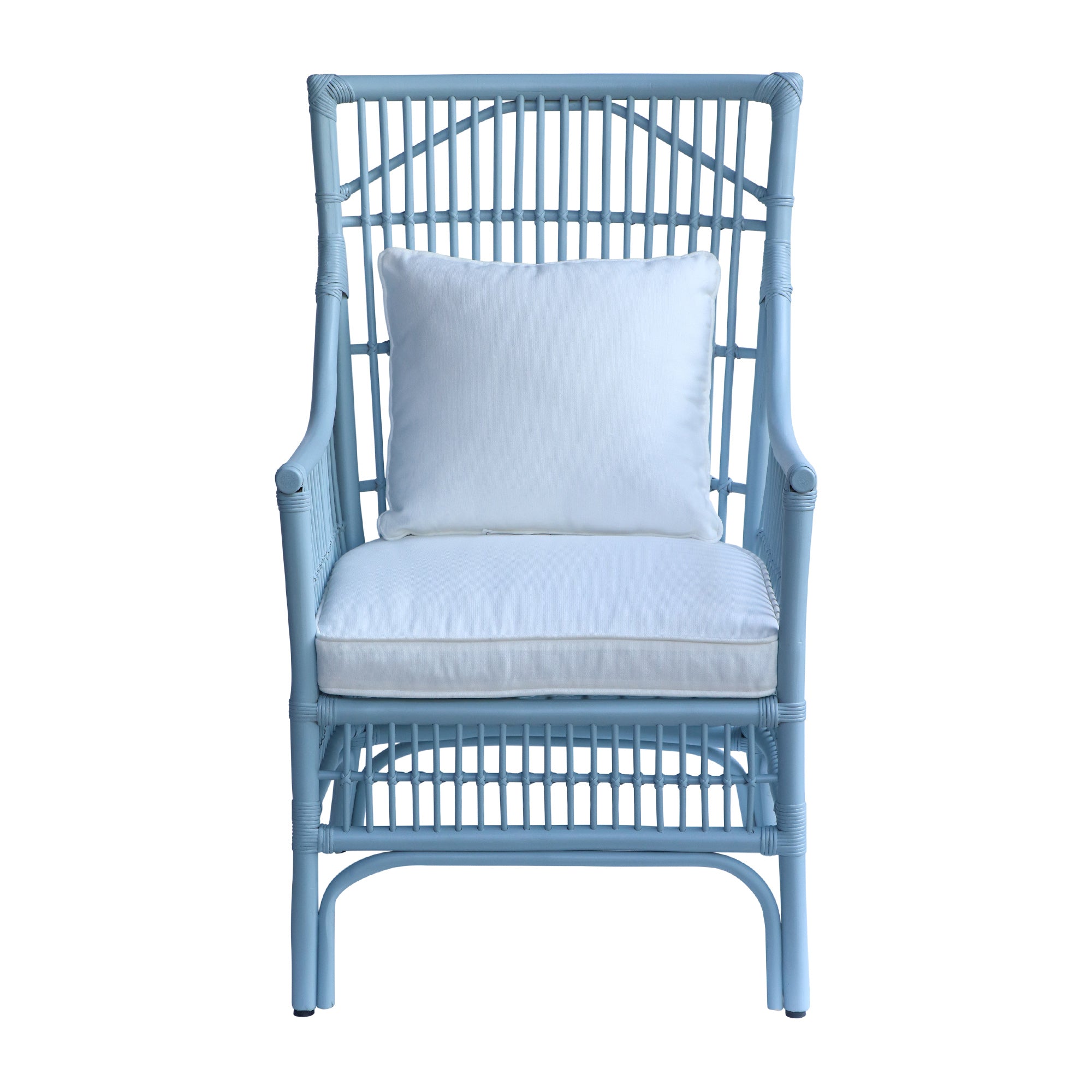 Rattan Slat Back Dining Arm Chair Light Blue