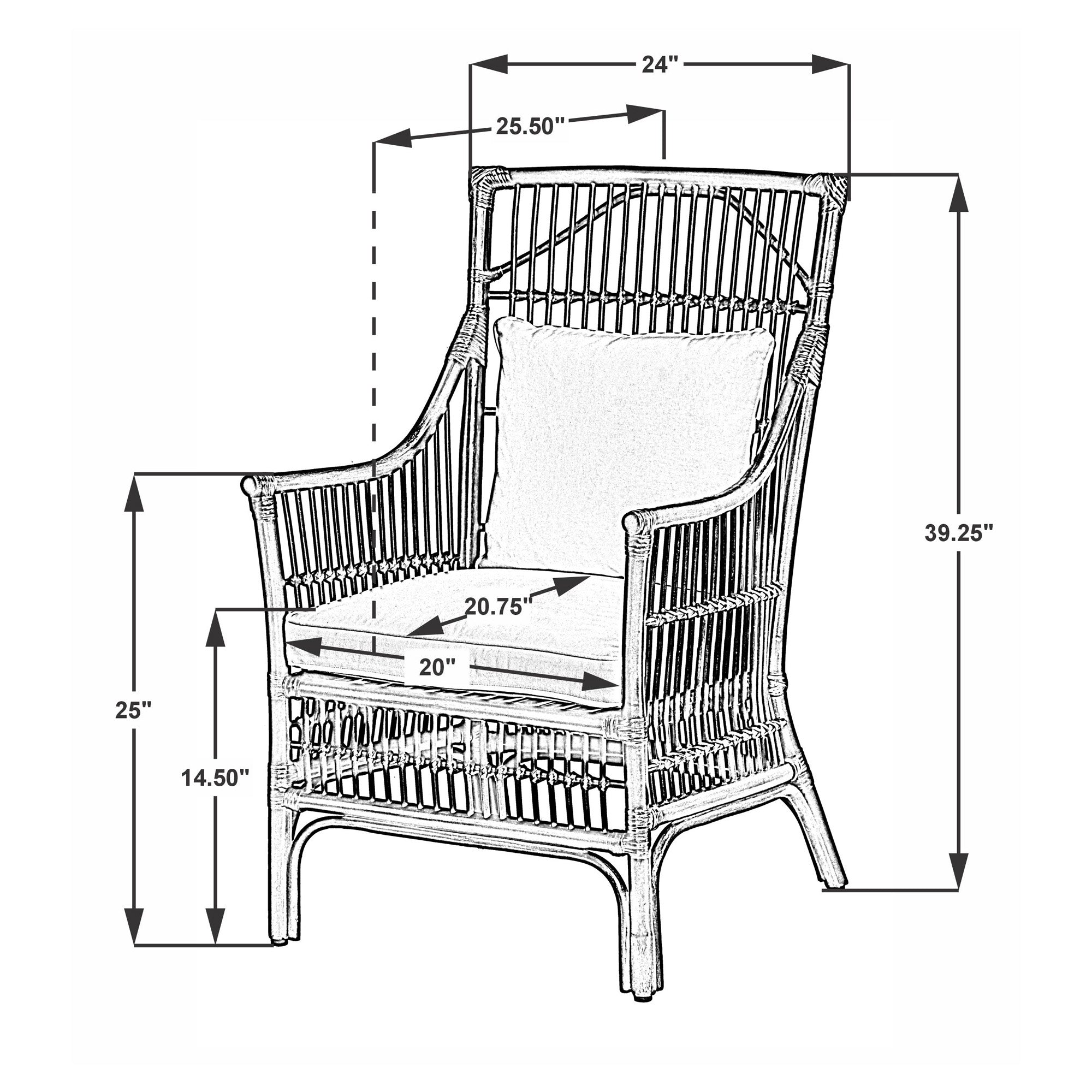 Rattan Slat Back Dining Arm Chair Green
