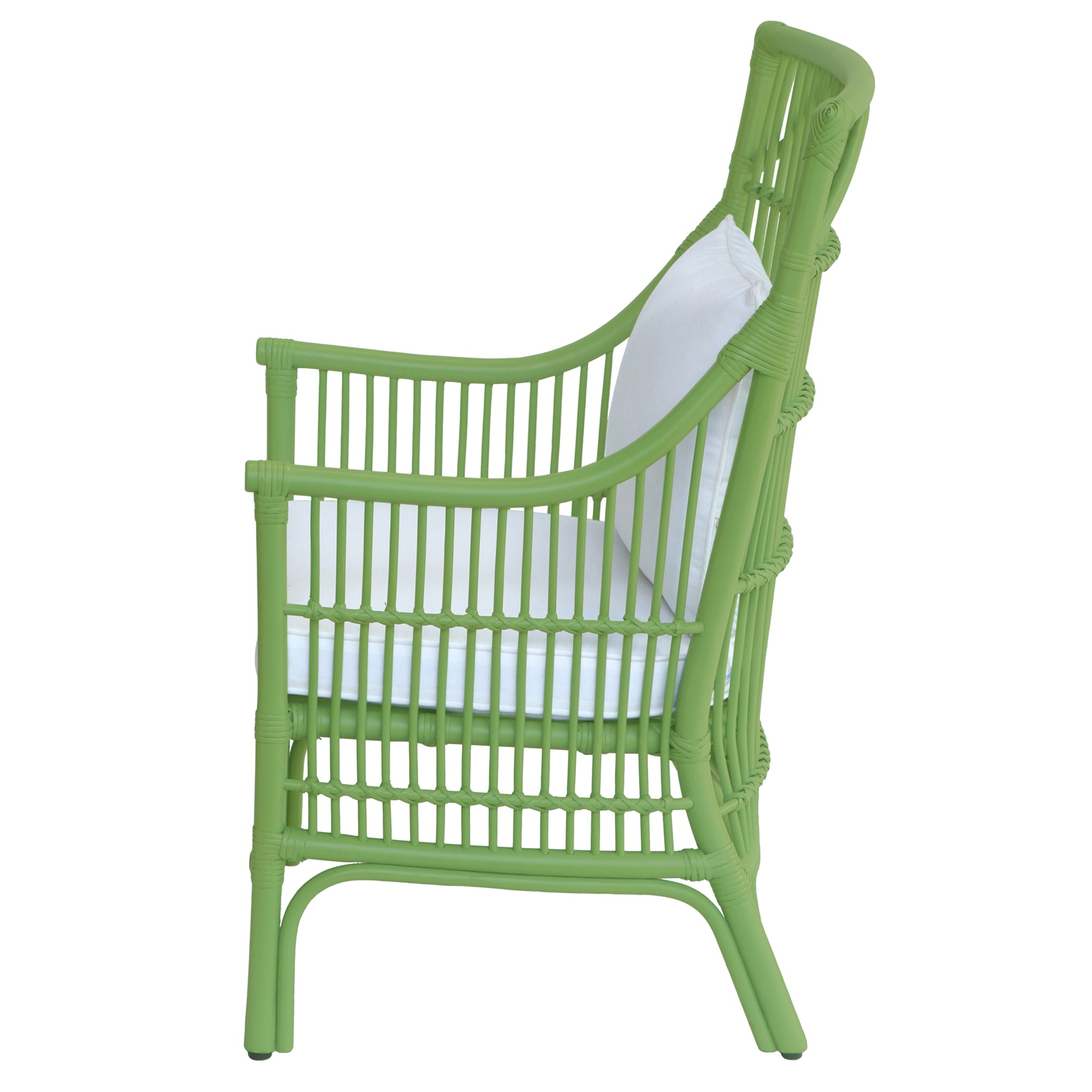Rattan Slat Back Dining Arm Chair Green