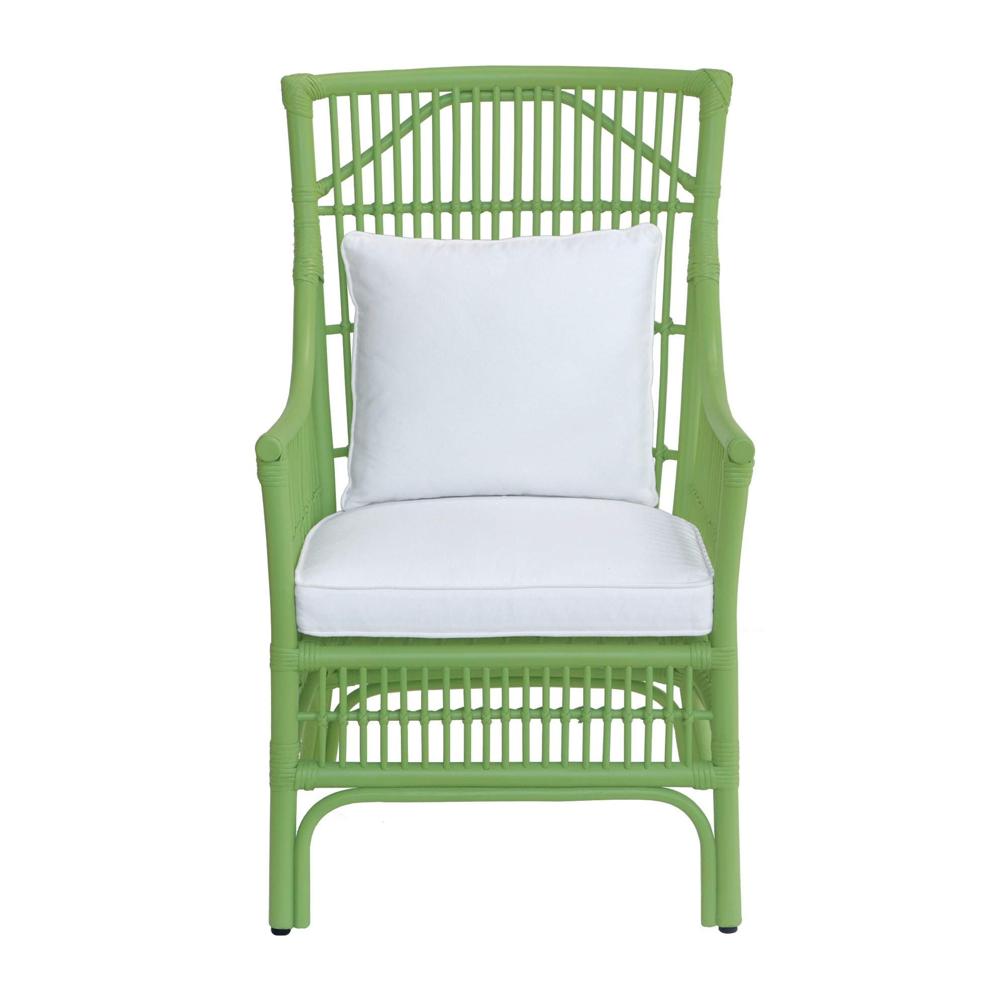 Rattan Slat Back Dining Arm Chair Green