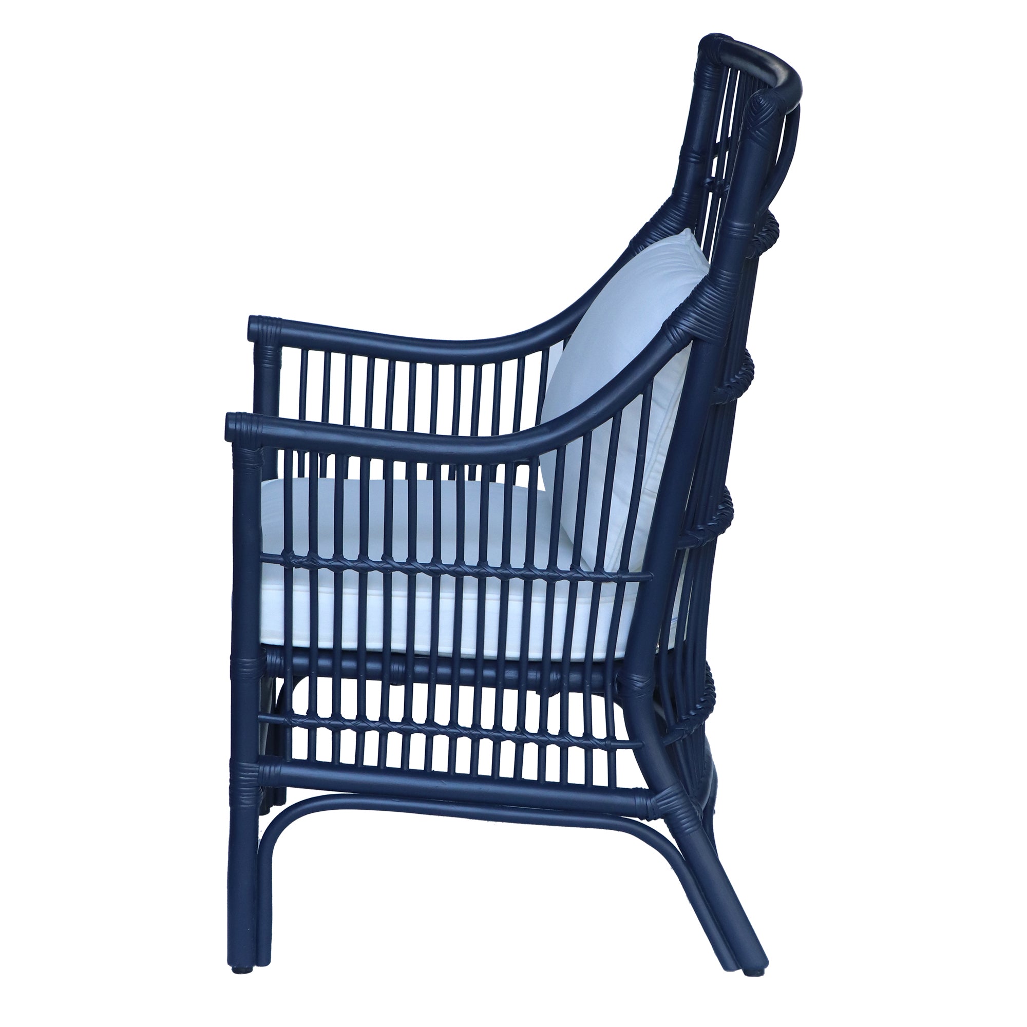 Rattan Slat Back Dining Arm Chair Navy