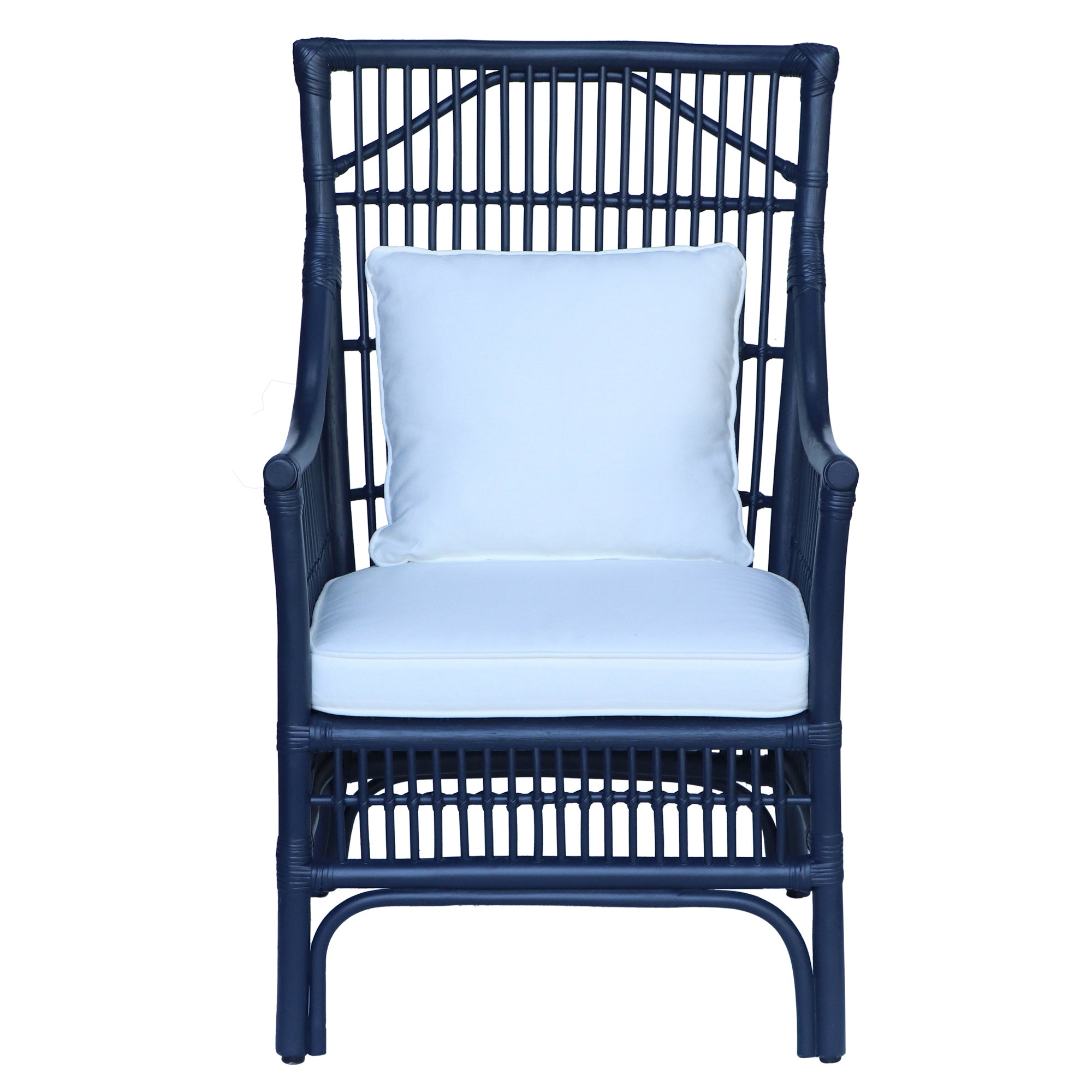 Rattan Slat Back Dining Arm Chair Navy