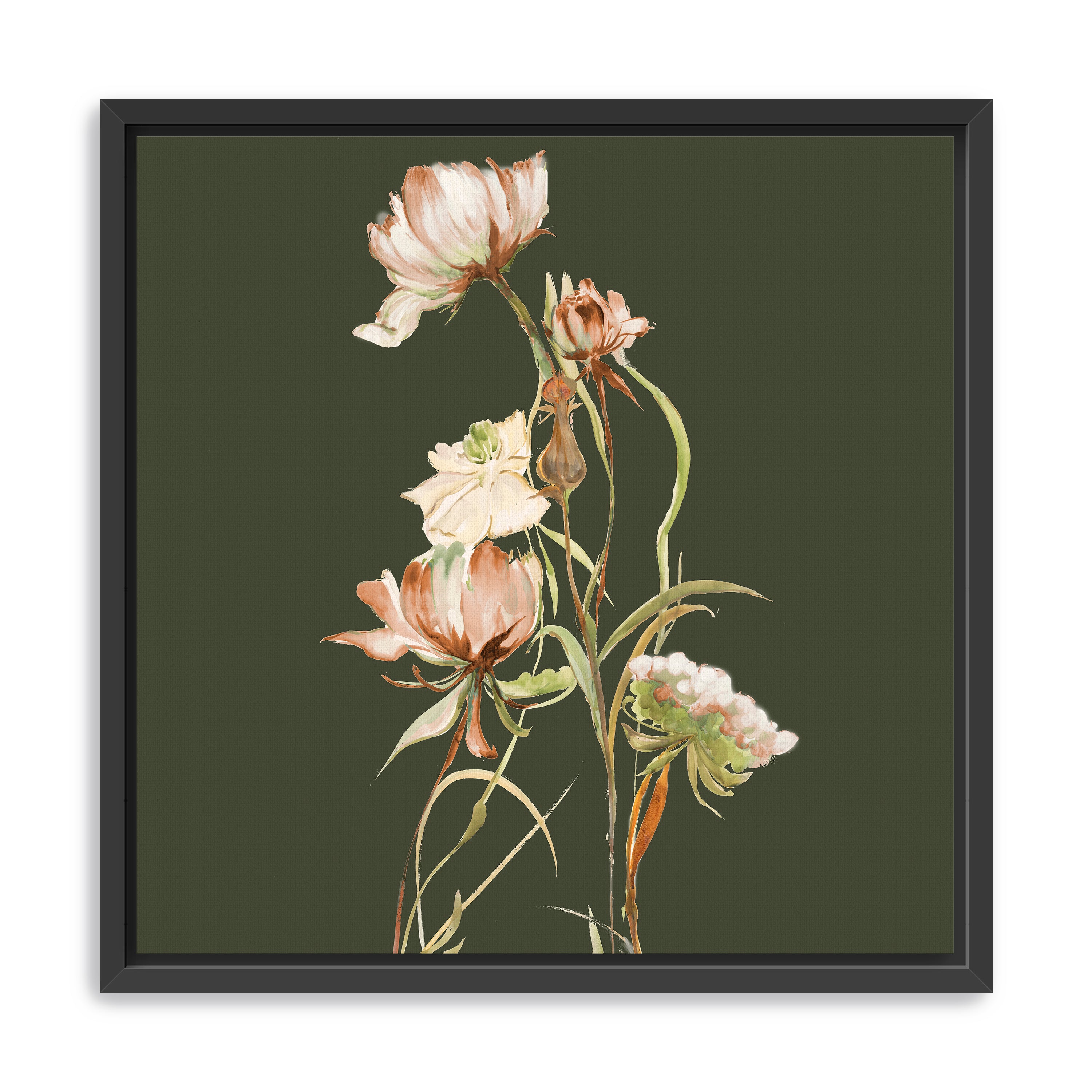Cottage Blooms On Green Canvas Giclee