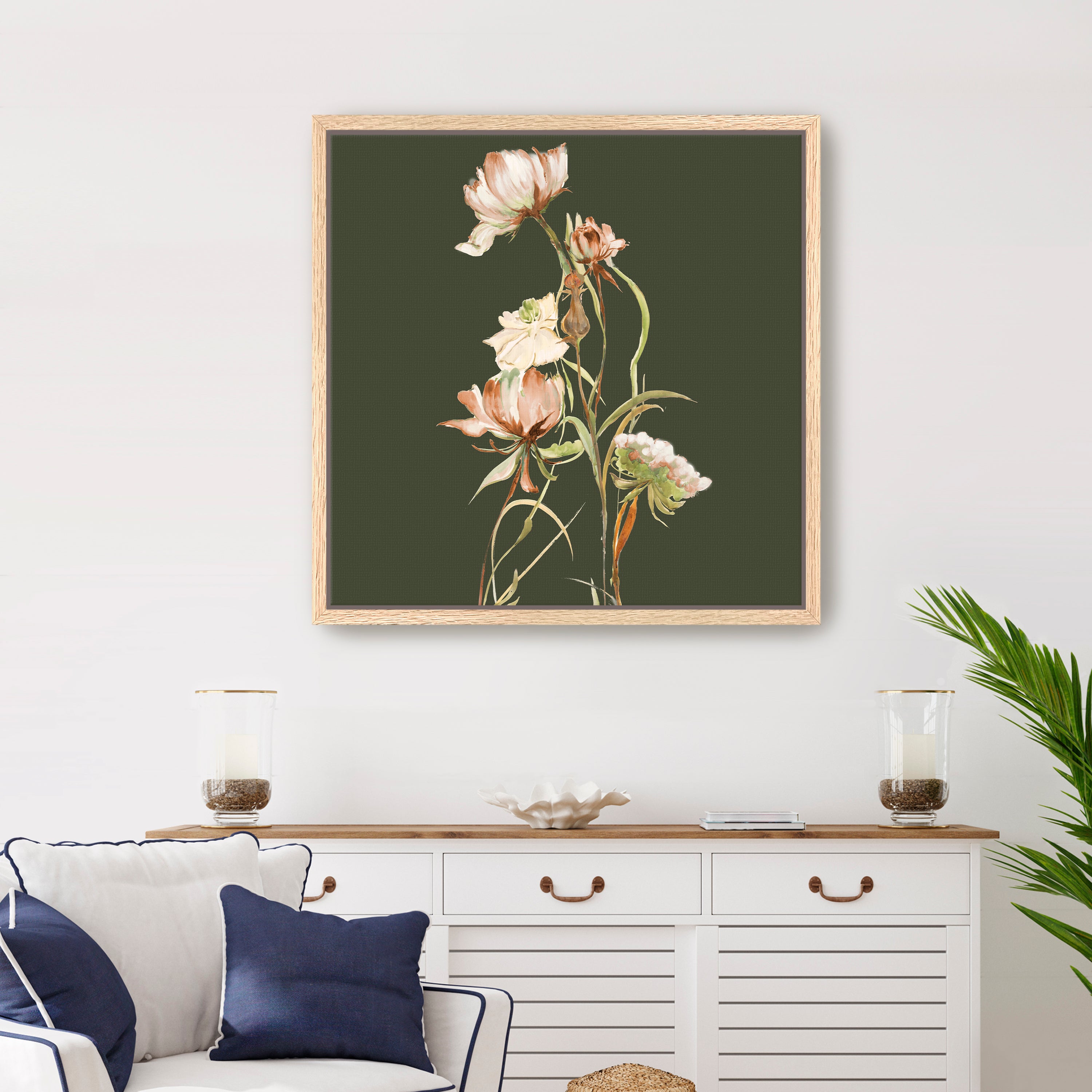 Cottage Blooms On Green Canvas Giclee