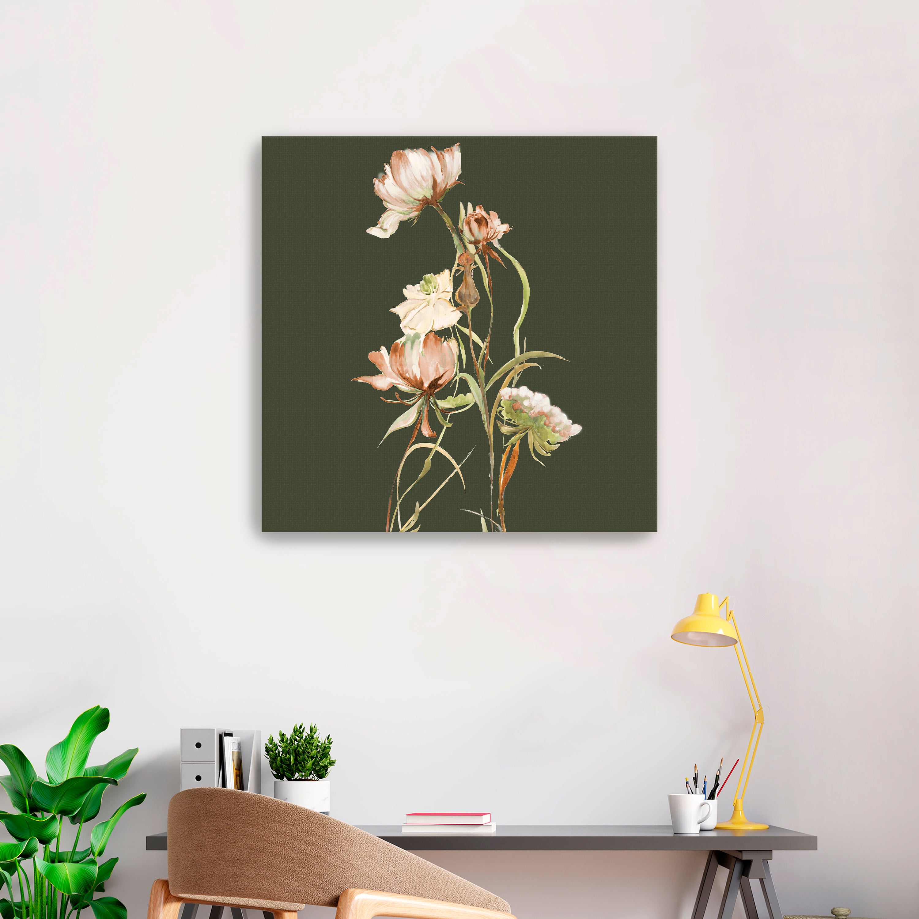 Cottage Blooms On Green Canvas Giclee