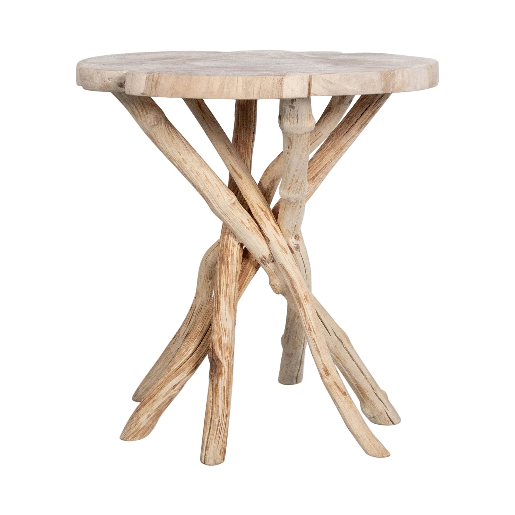 Teak Top 20.5"W Side Table with Natural Root Base