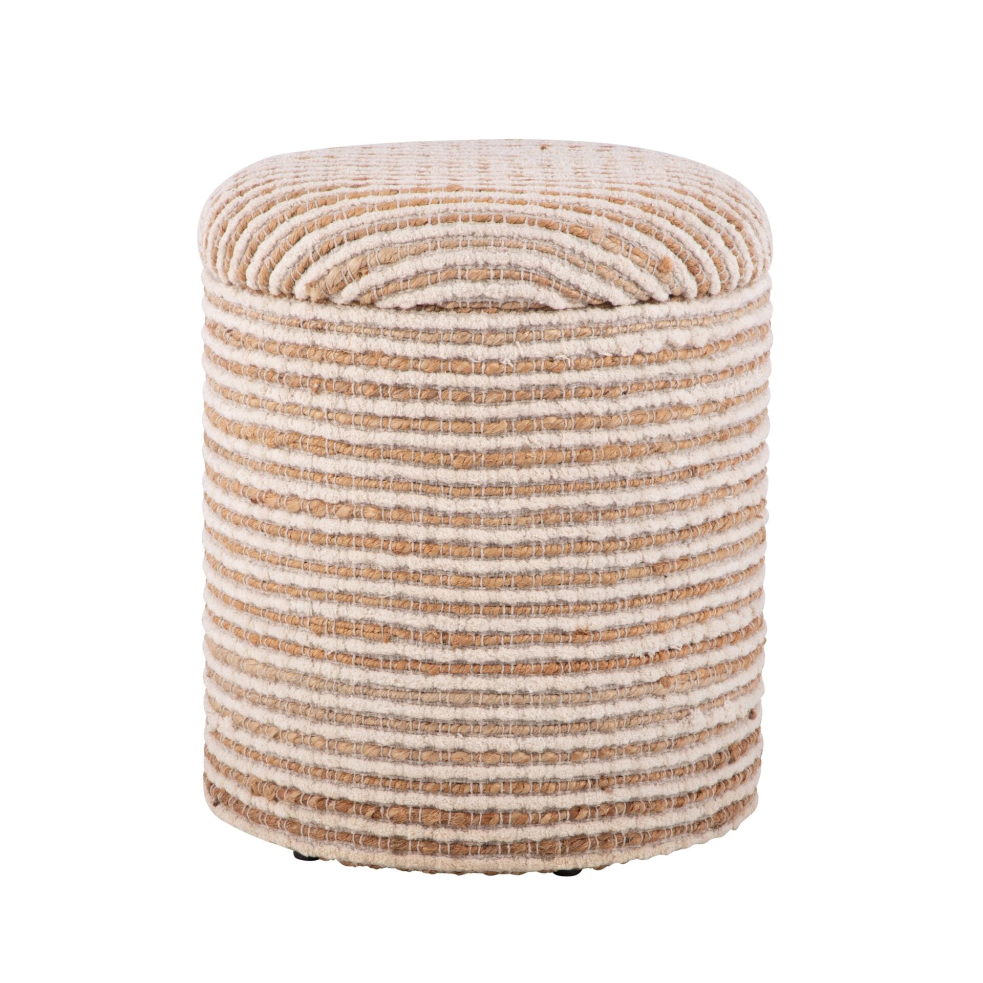 Natural Stripe Handwoven Fabric Storage Ottoman