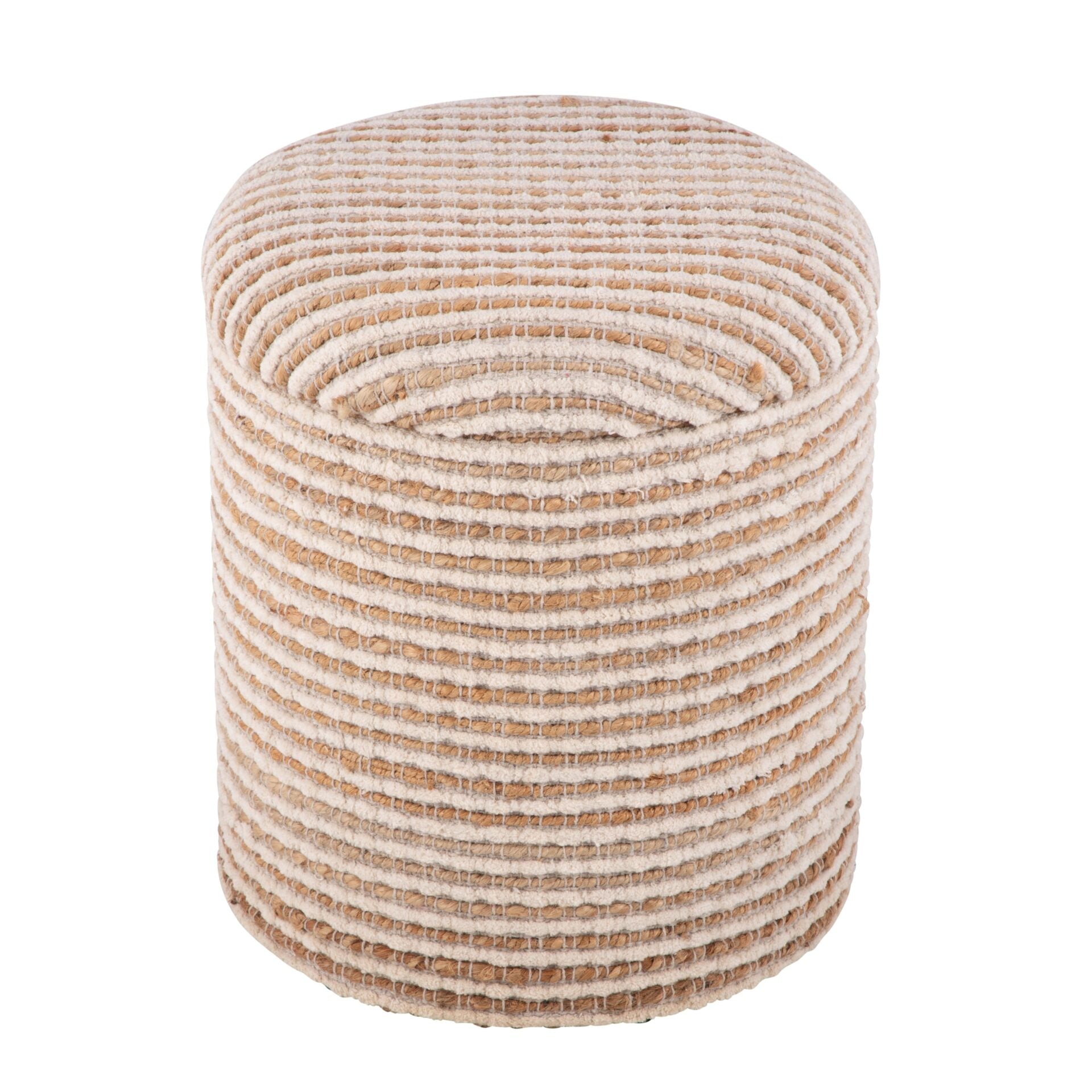 Natural Stripe Handwoven Fabric Storage Ottoman