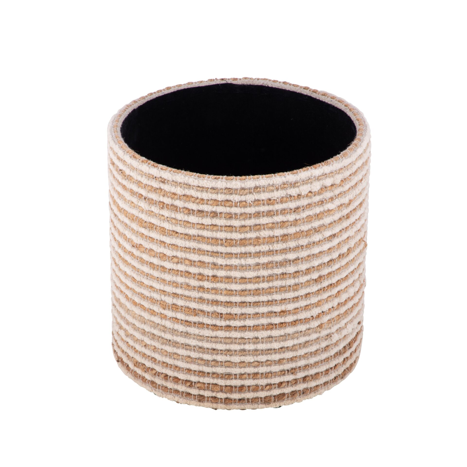Natural Stripe Handwoven Fabric Storage Ottoman