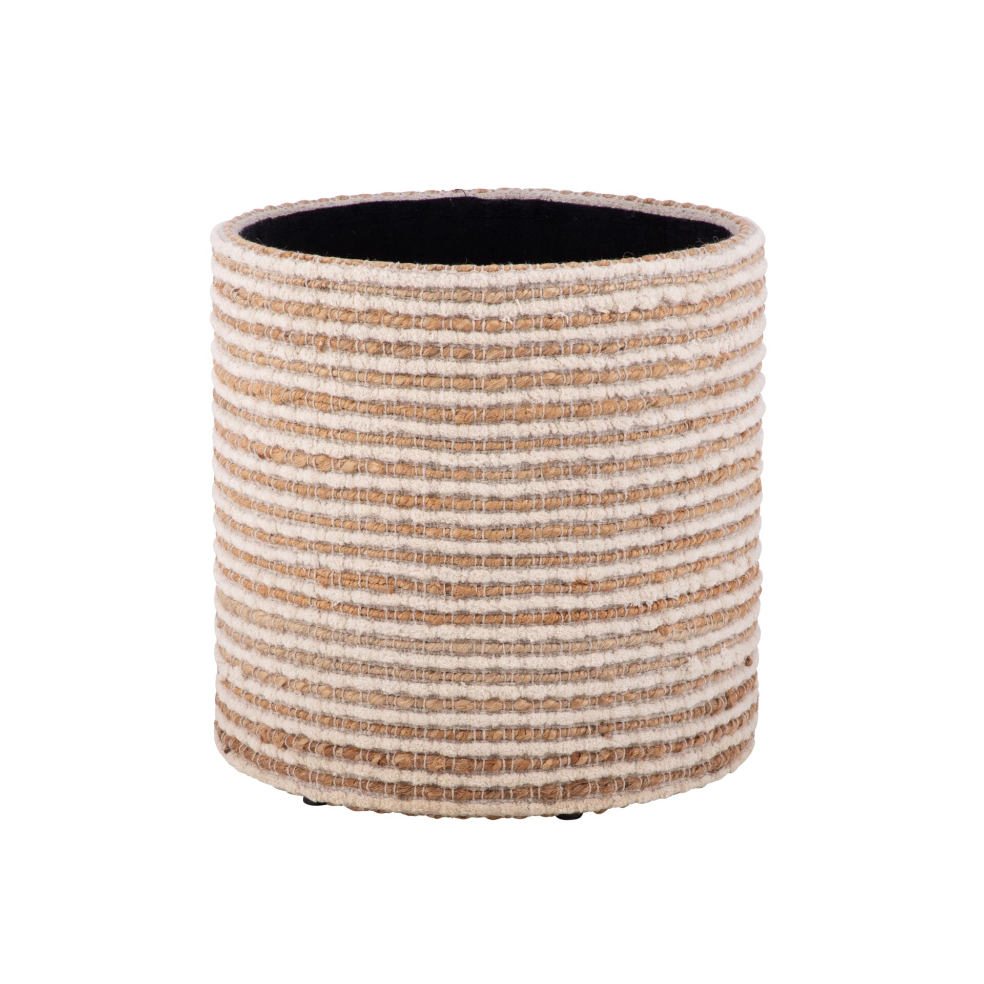 Natural Stripe Handwoven Fabric Storage Ottoman
