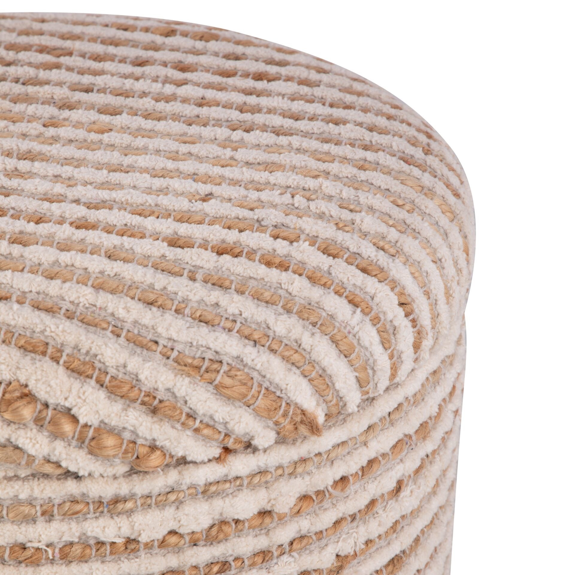 Natural Stripe Handwoven Fabric Storage Ottoman