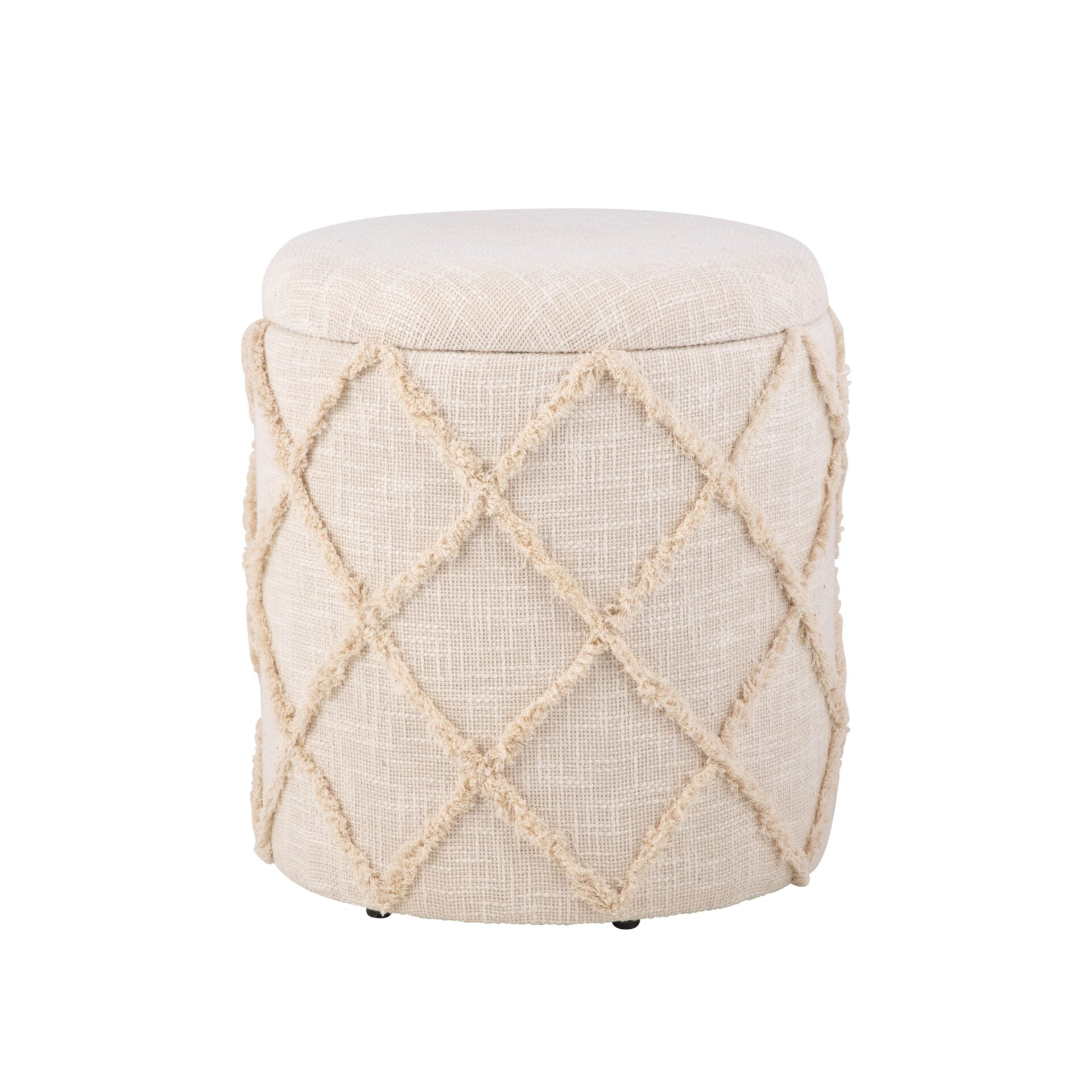Ecru Diamond Handwoven Fabric Storage Ottoman