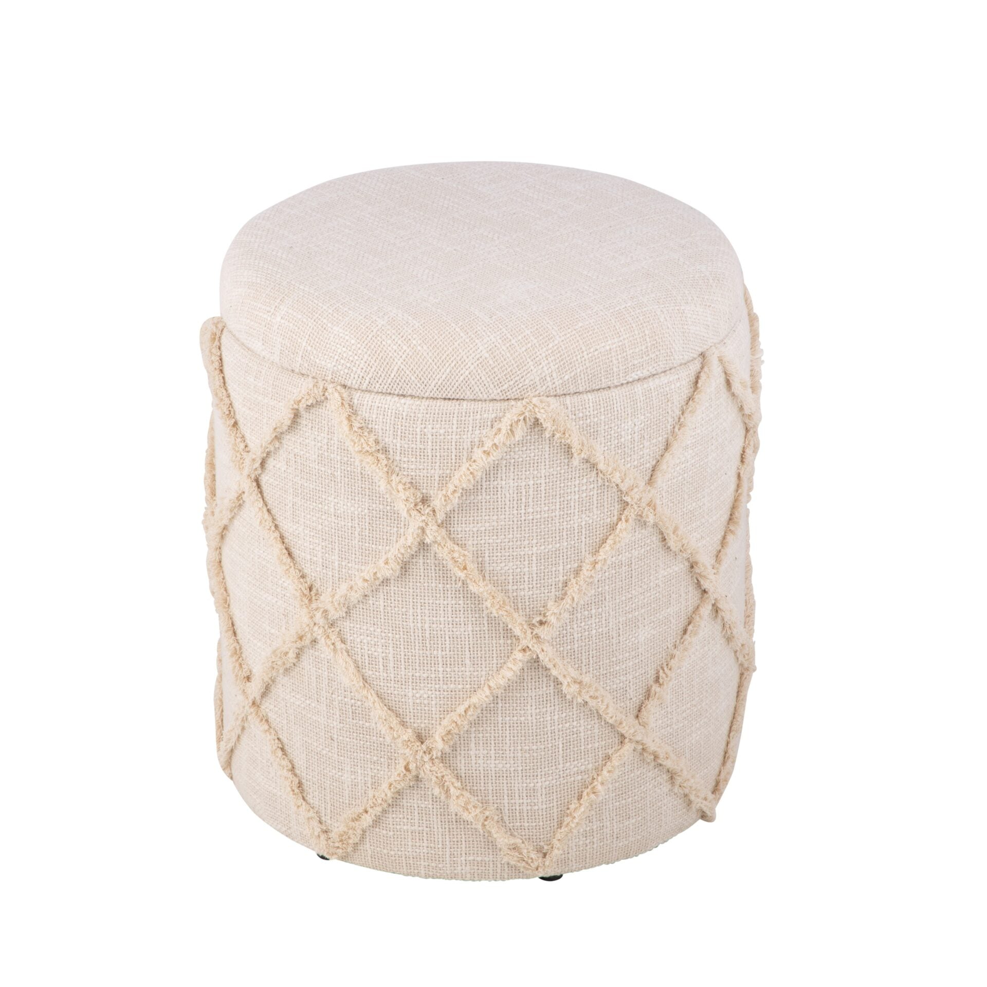 Ecru Diamond Handwoven Fabric Storage Ottoman