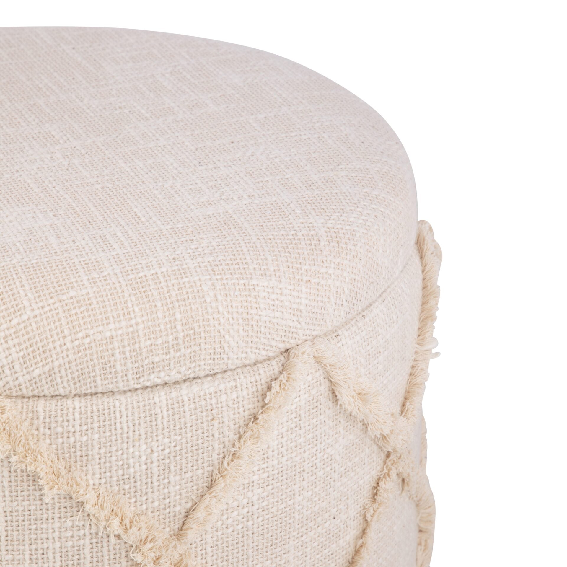 Ecru Diamond Handwoven Fabric Storage Ottoman