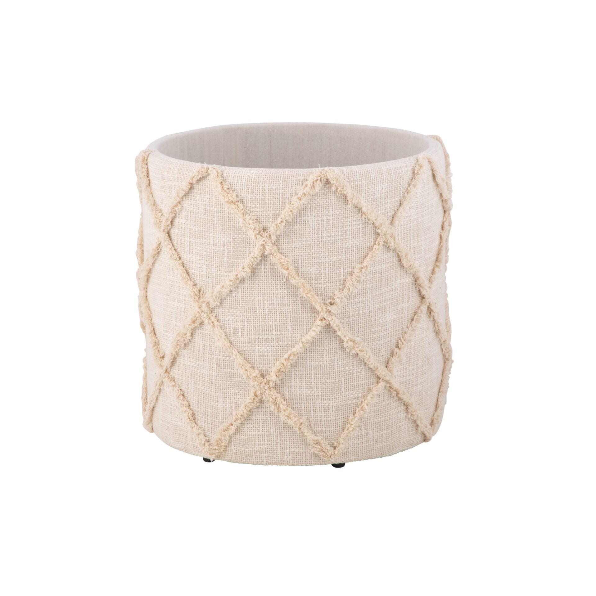 Ecru Diamond Handwoven Fabric Storage Ottoman