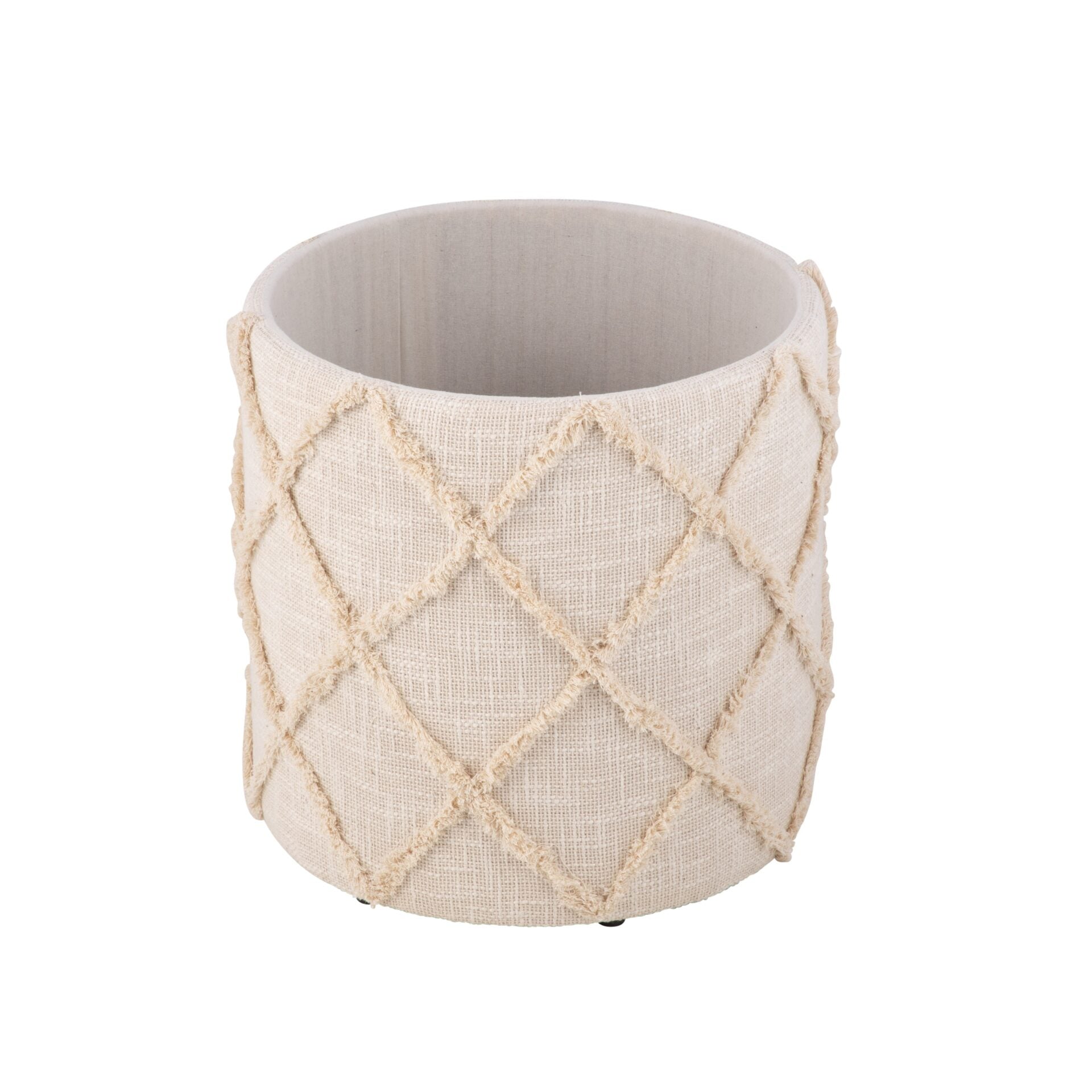 Ecru Diamond Handwoven Fabric Storage Ottoman