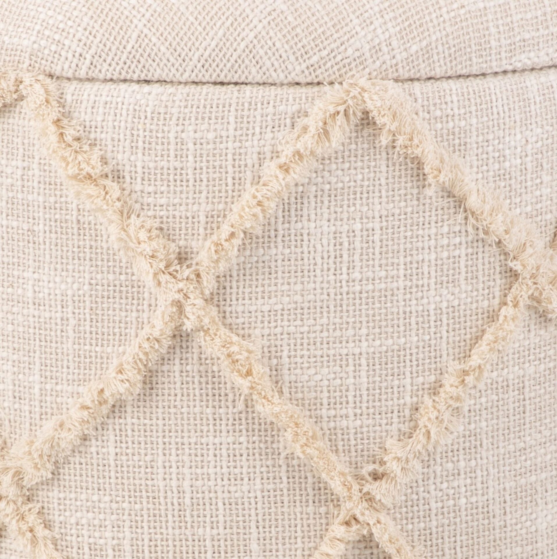 Ecru Diamond Handwoven Fabric Storage Ottoman