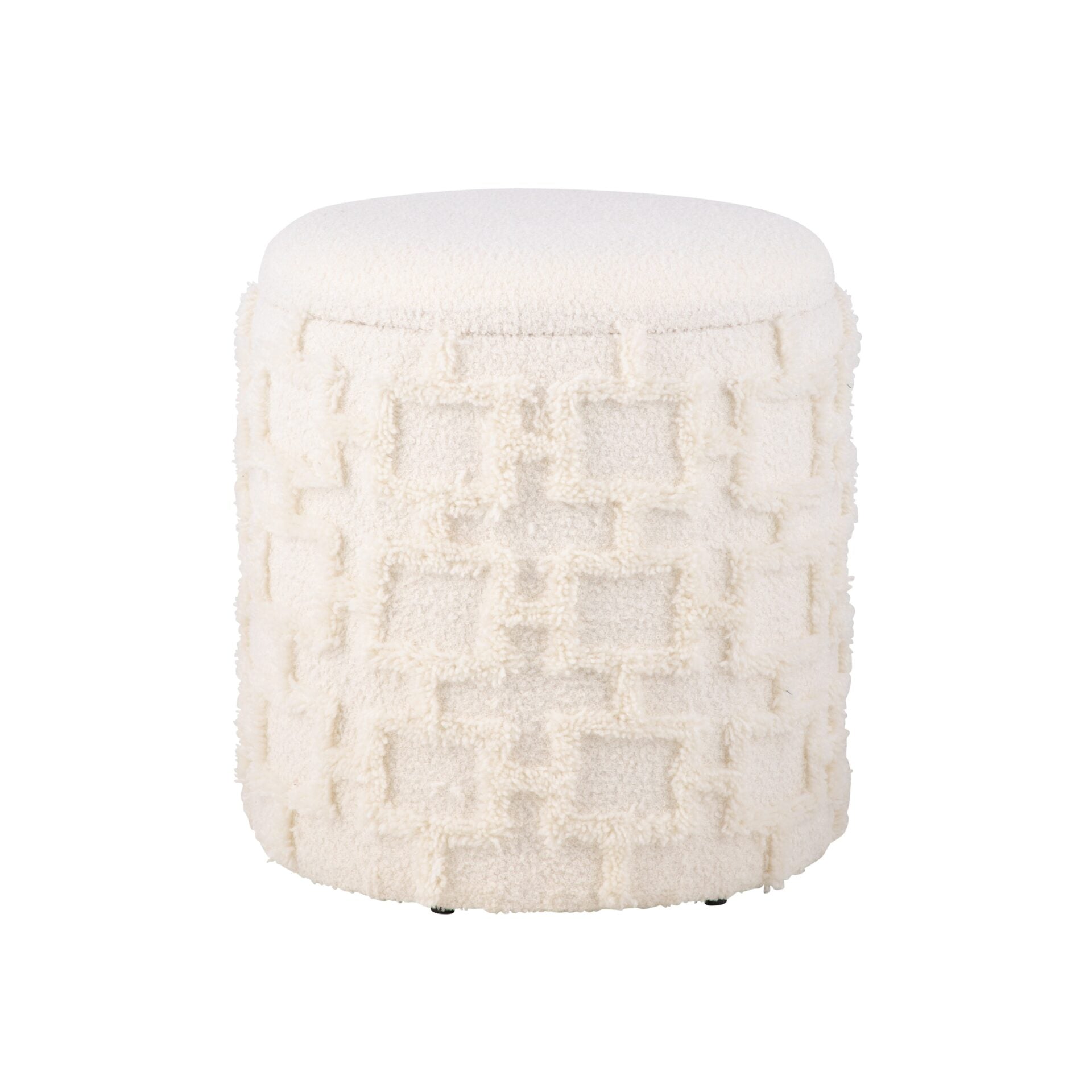 Ecru Square Handwoven Fabric Storage Ottoman